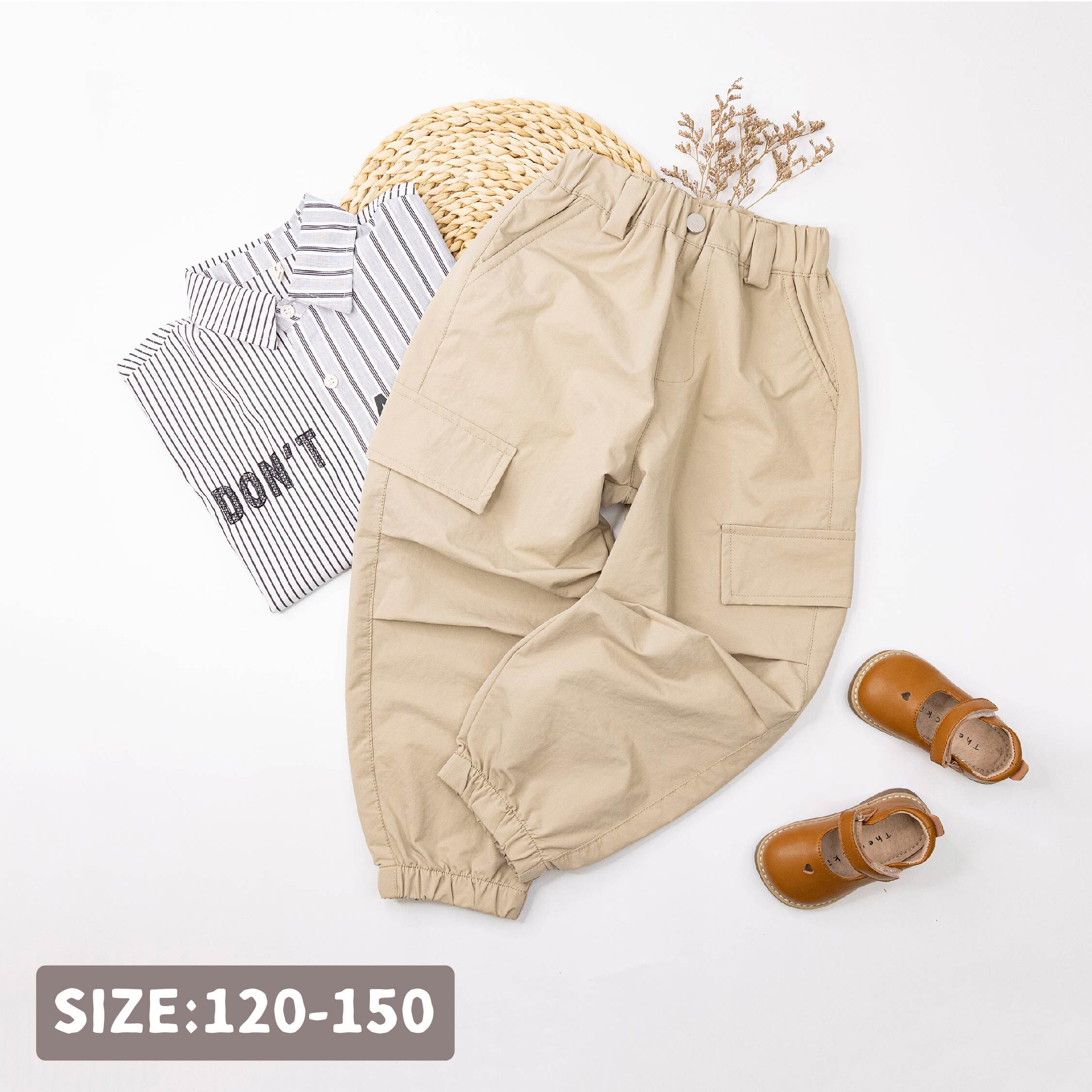 【H55119】極簡大地色裝飾鈕釦縮口褲