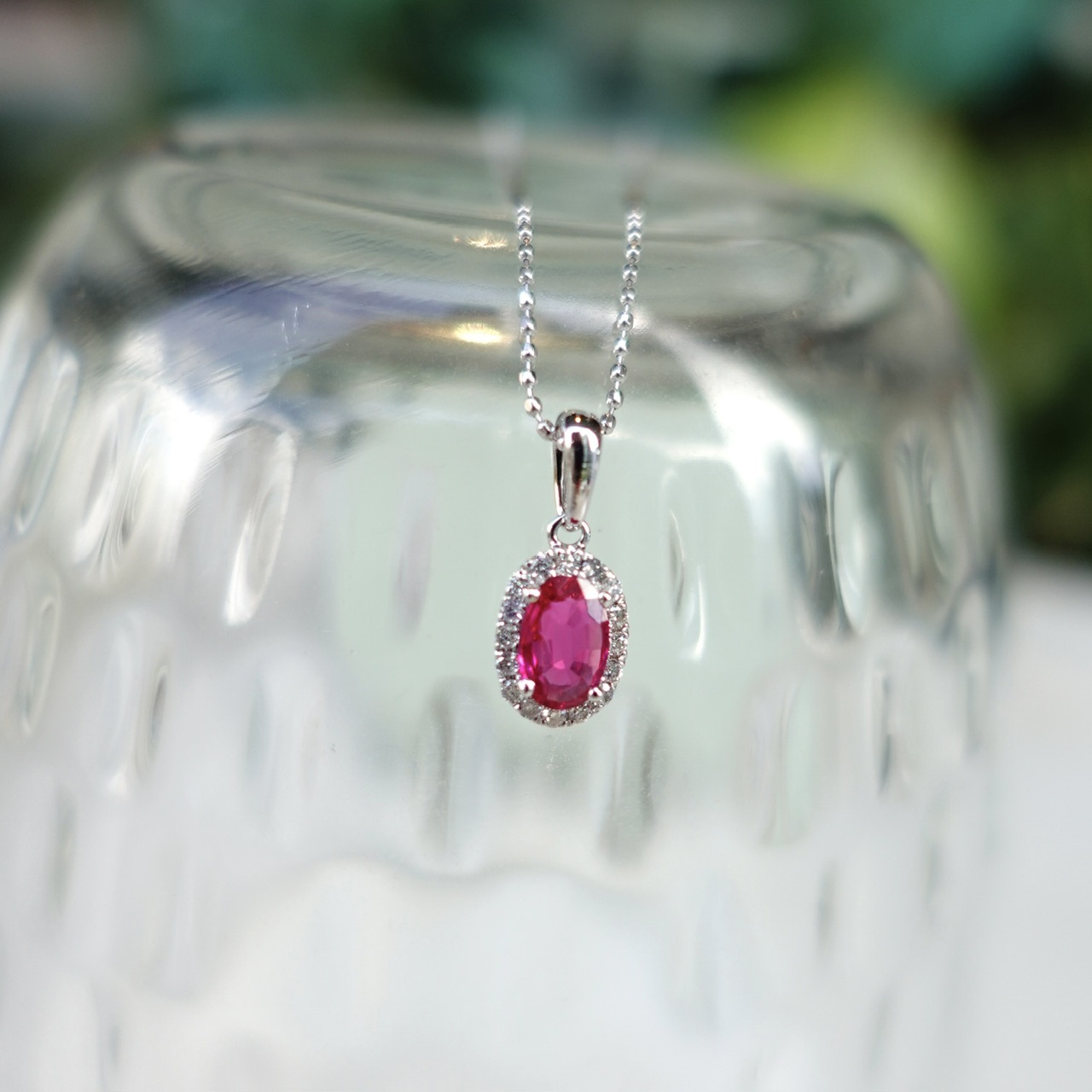 0.50ct天然紅寶石鑽石18K金吊墜-橢圓形