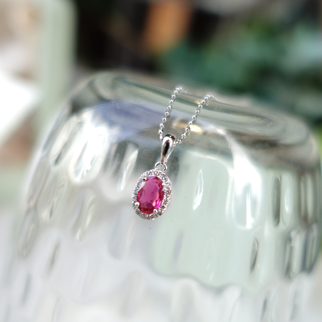 0.50ct天然紅寶石鑽石18K金吊墜-橢圓形