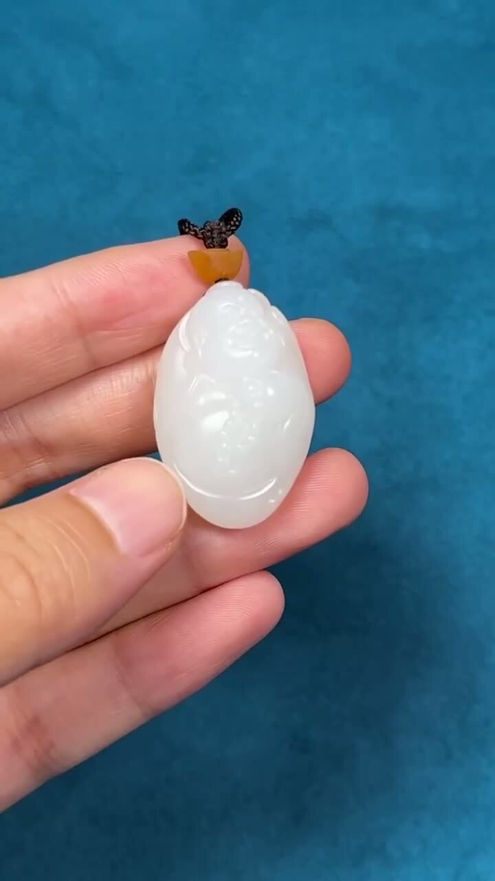 和田玉羊脂獨籽笑佛,天然和田玉軟玉