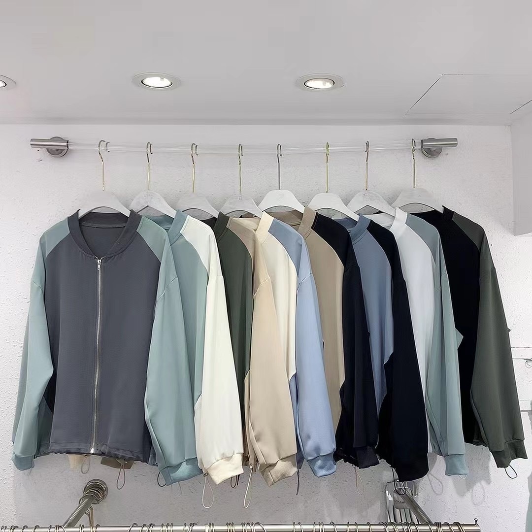 拼色牛角袖索繩腳薄梭織拉鍊外套 (F9-F16)