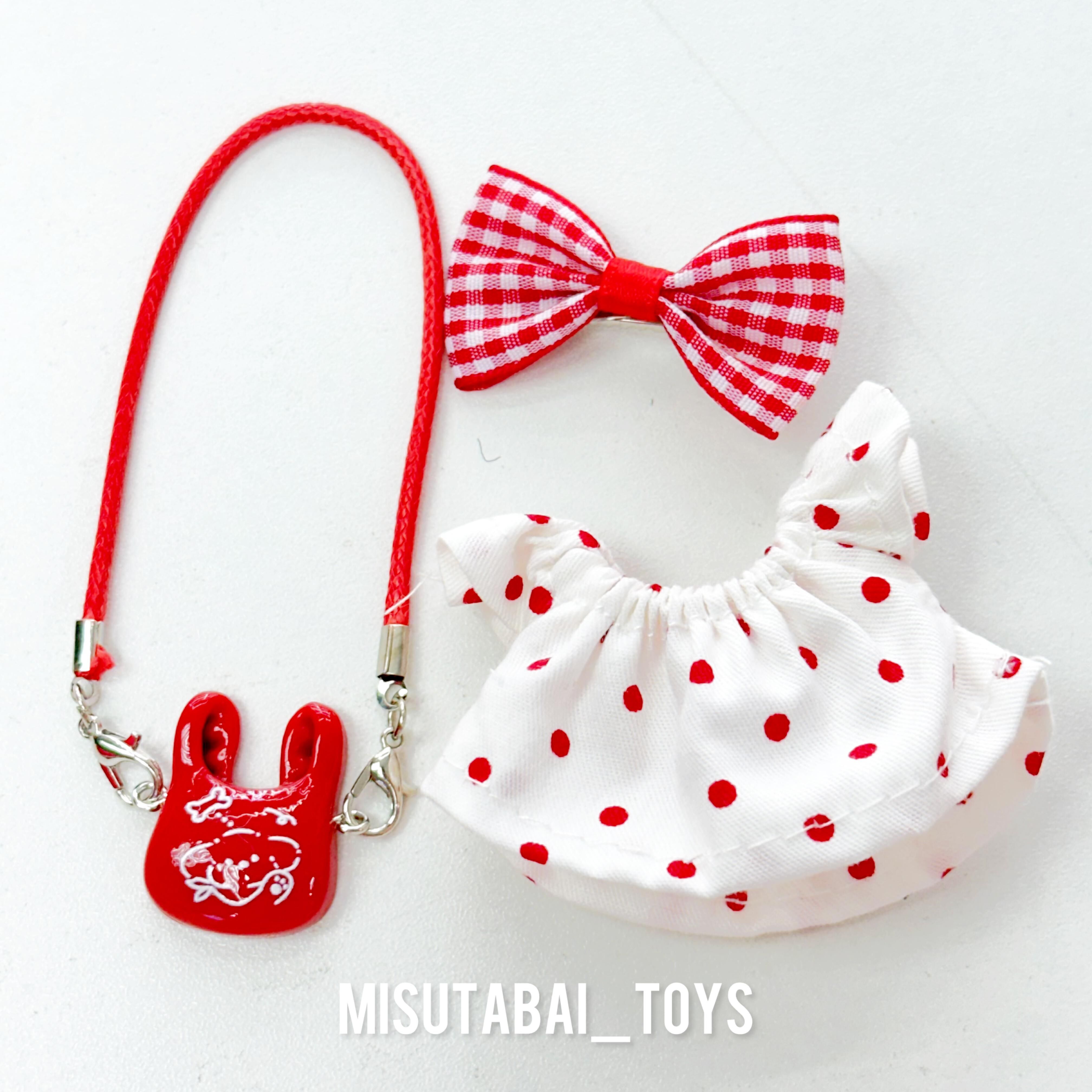 Mini Doll Outfit M6- White Dress with Red Polka Dots