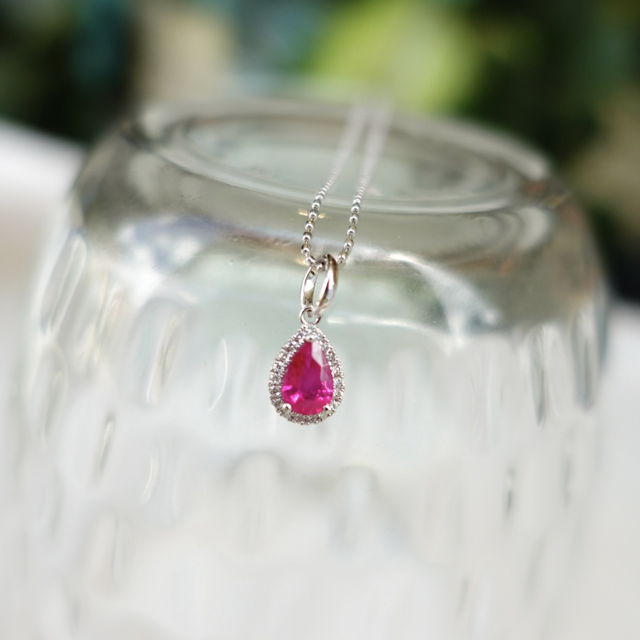 0.45ct天然紅寶石鑽石18K金吊墜-水滴形