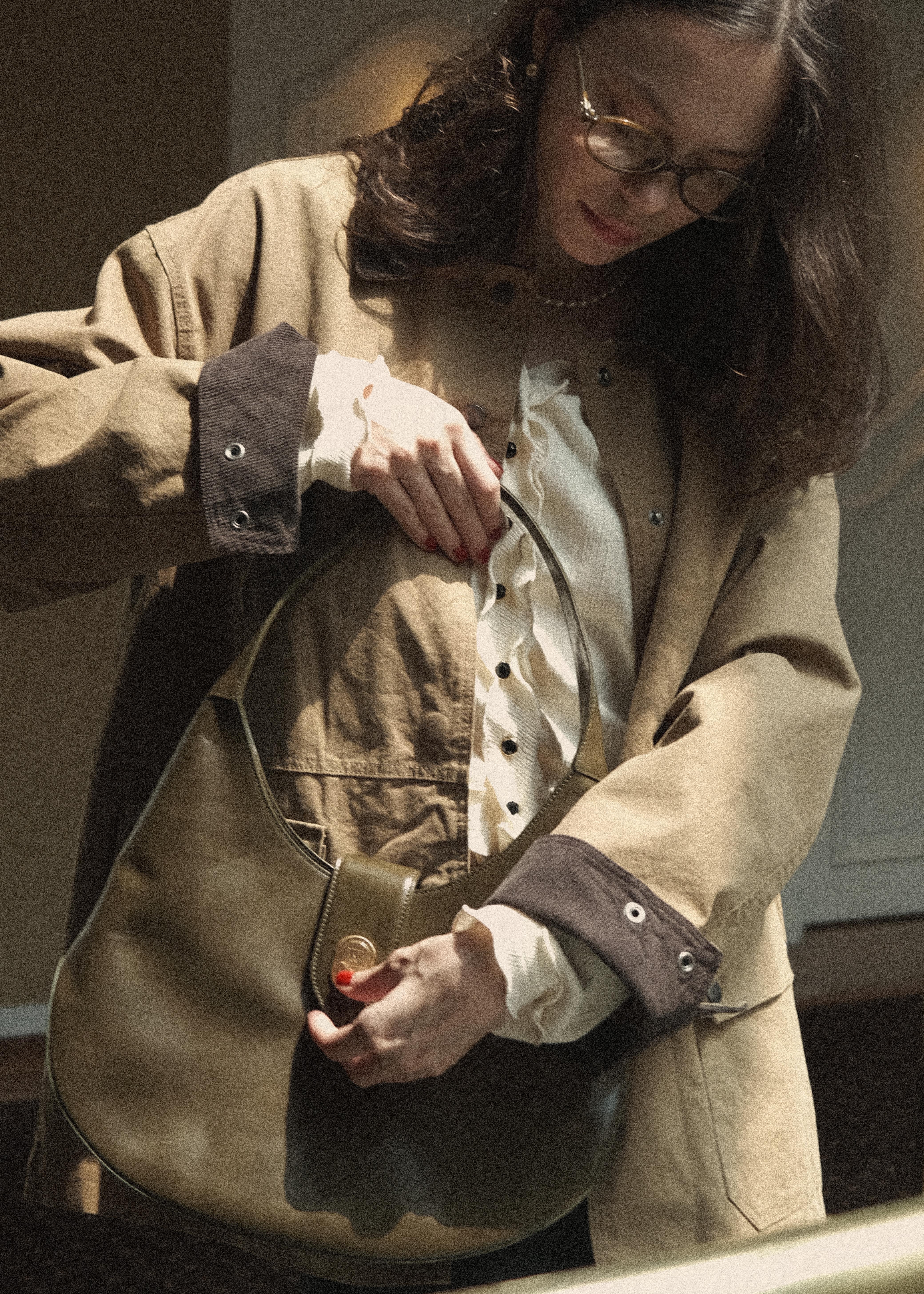 Moon Leather Bag - Olive Green