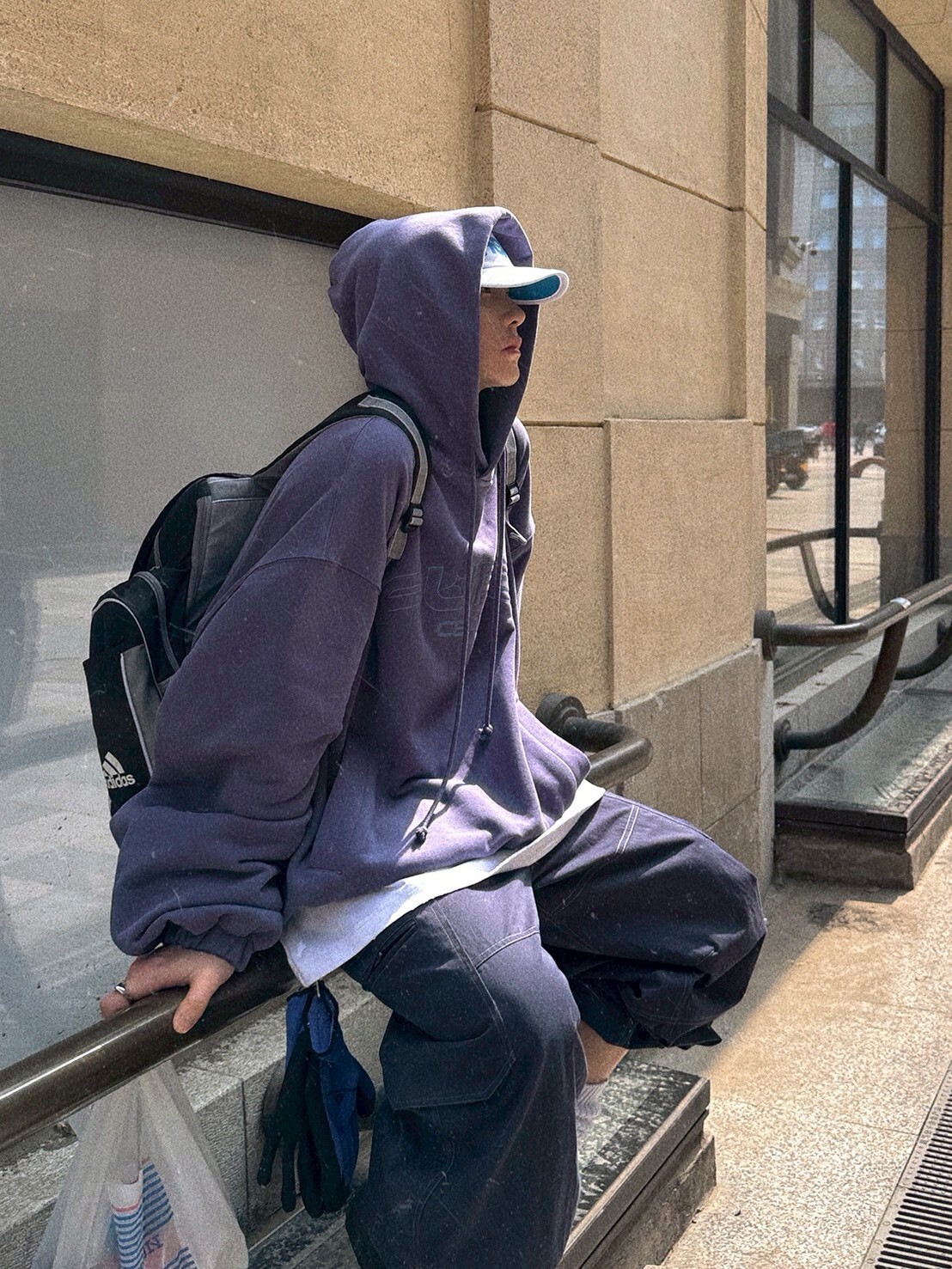 Aurocean 灰紫 復古撞色刺繡帽T