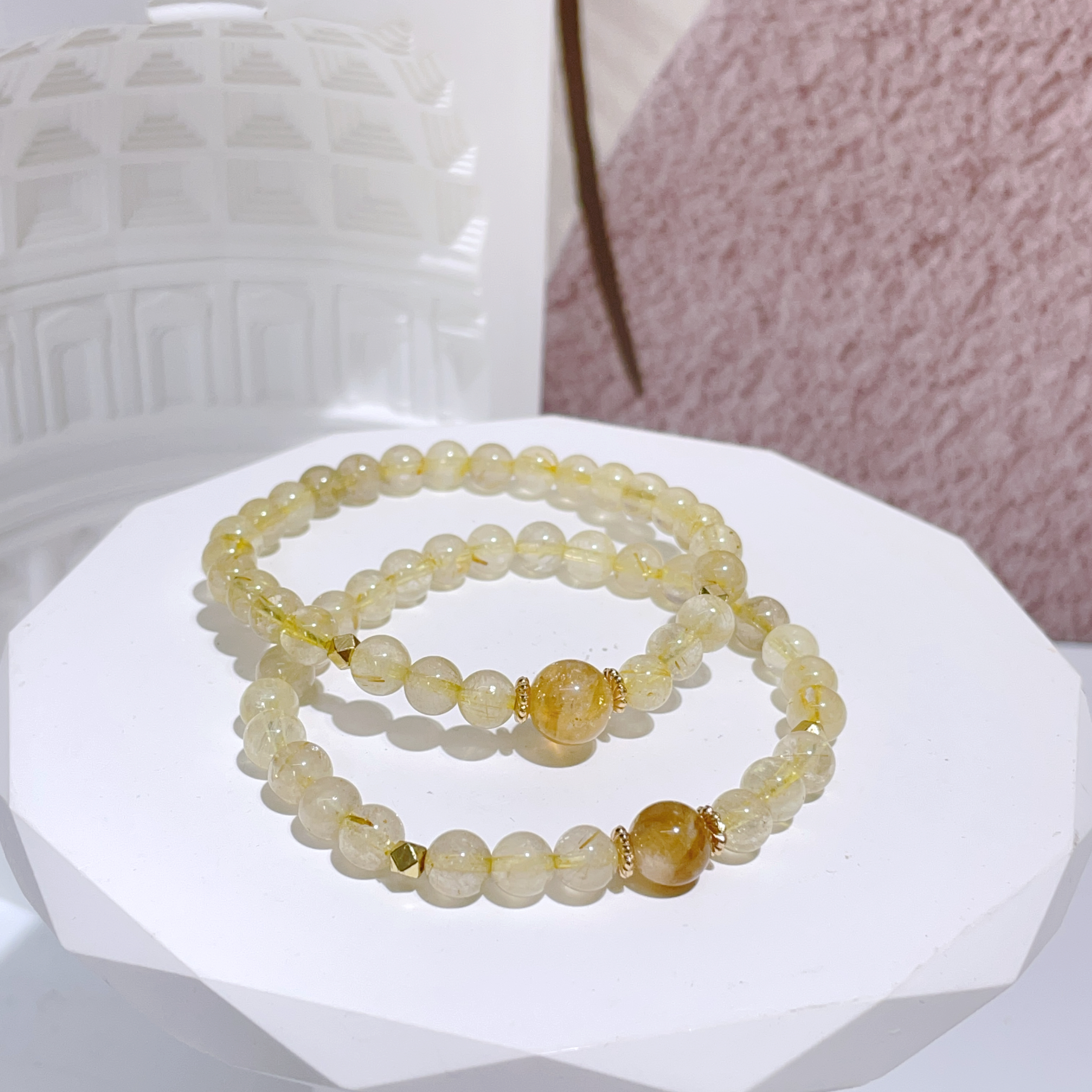 金髮晶拼黃水晶設計手串 6mm