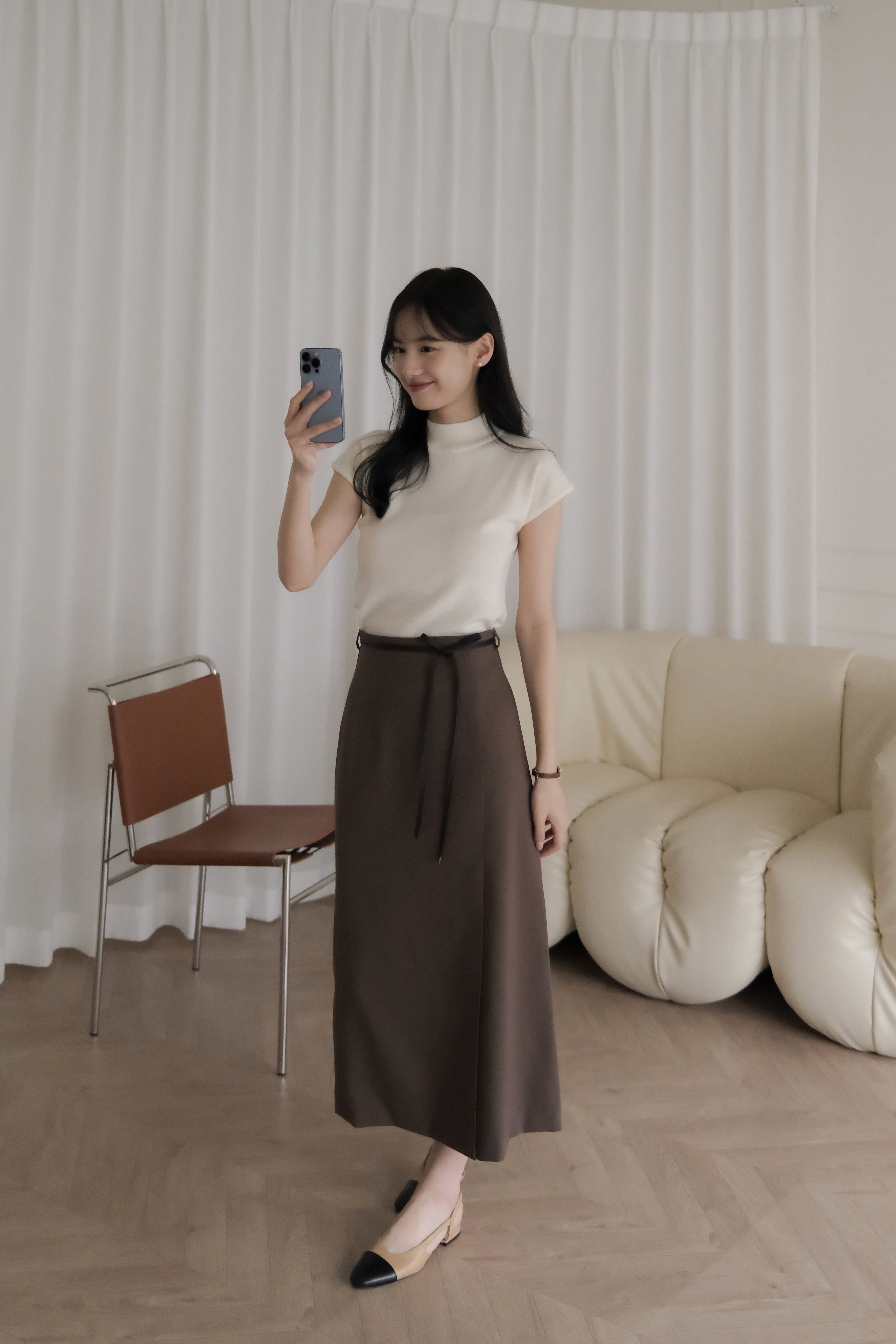 【🌸早春新品 】A字西裝綁帶優雅長裙 ( 2 colors) 皮革綁帶