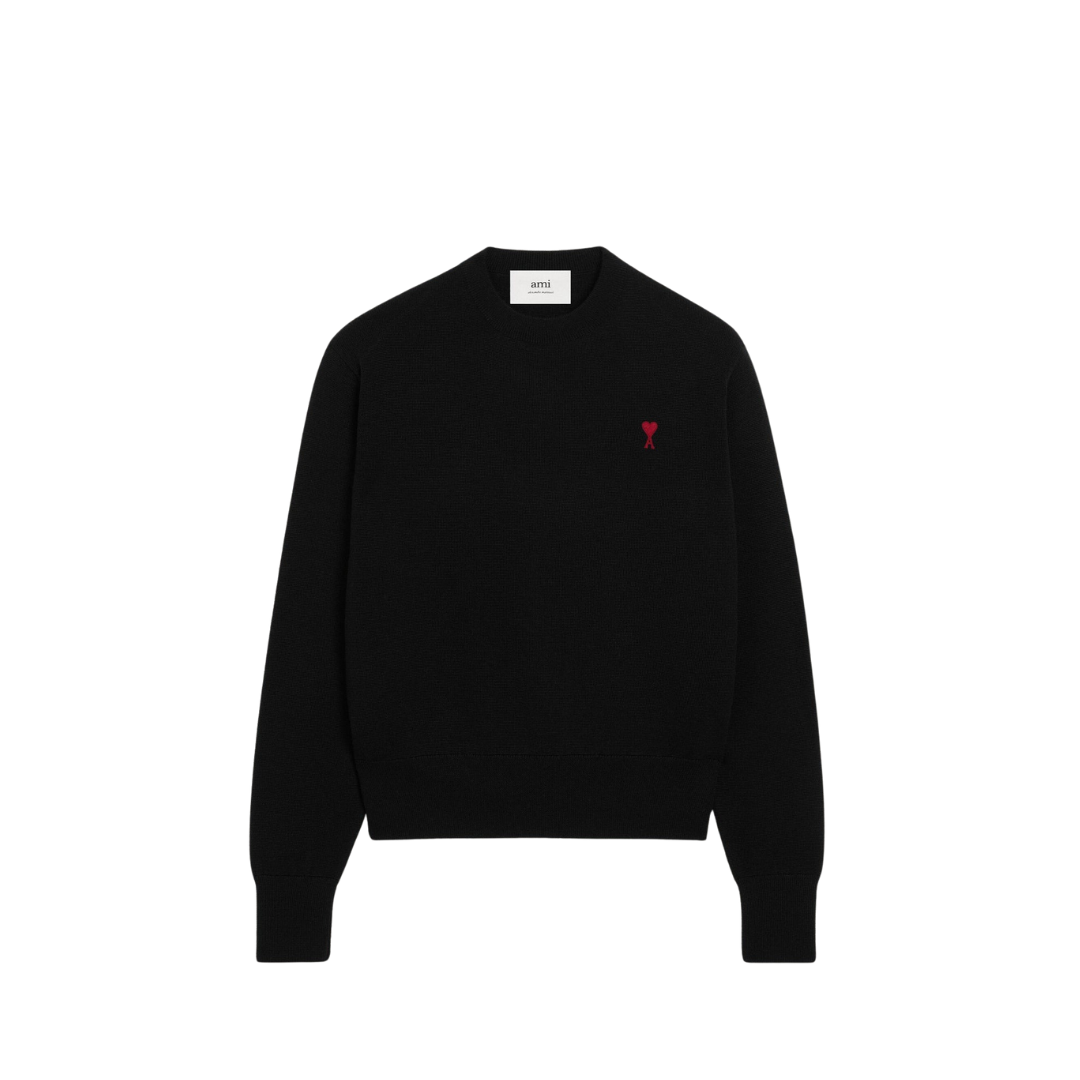 1LN0902-078 AMI Paris Black Wool Ami De Coeur Crewneck Sweater #HKS826.001.009 (C-BR-E)