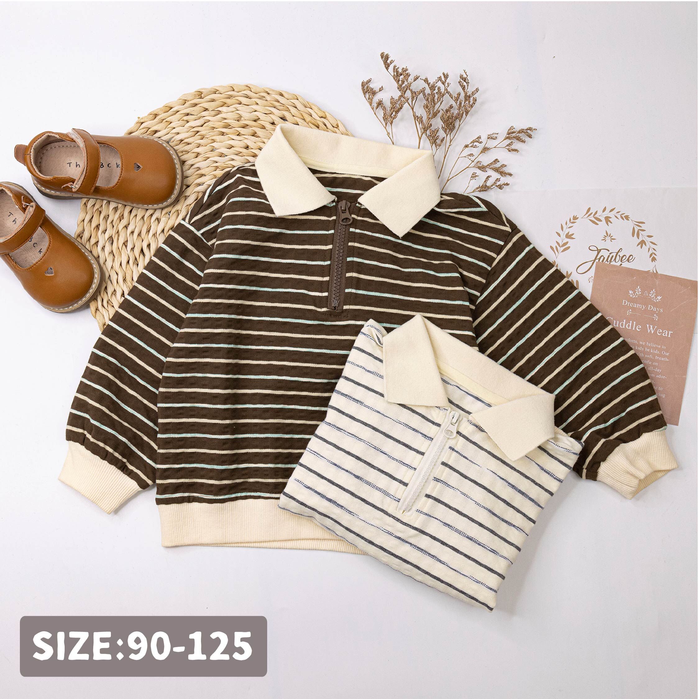 【H55215】經典條紋皺皺紋理翻領上衣＊二色