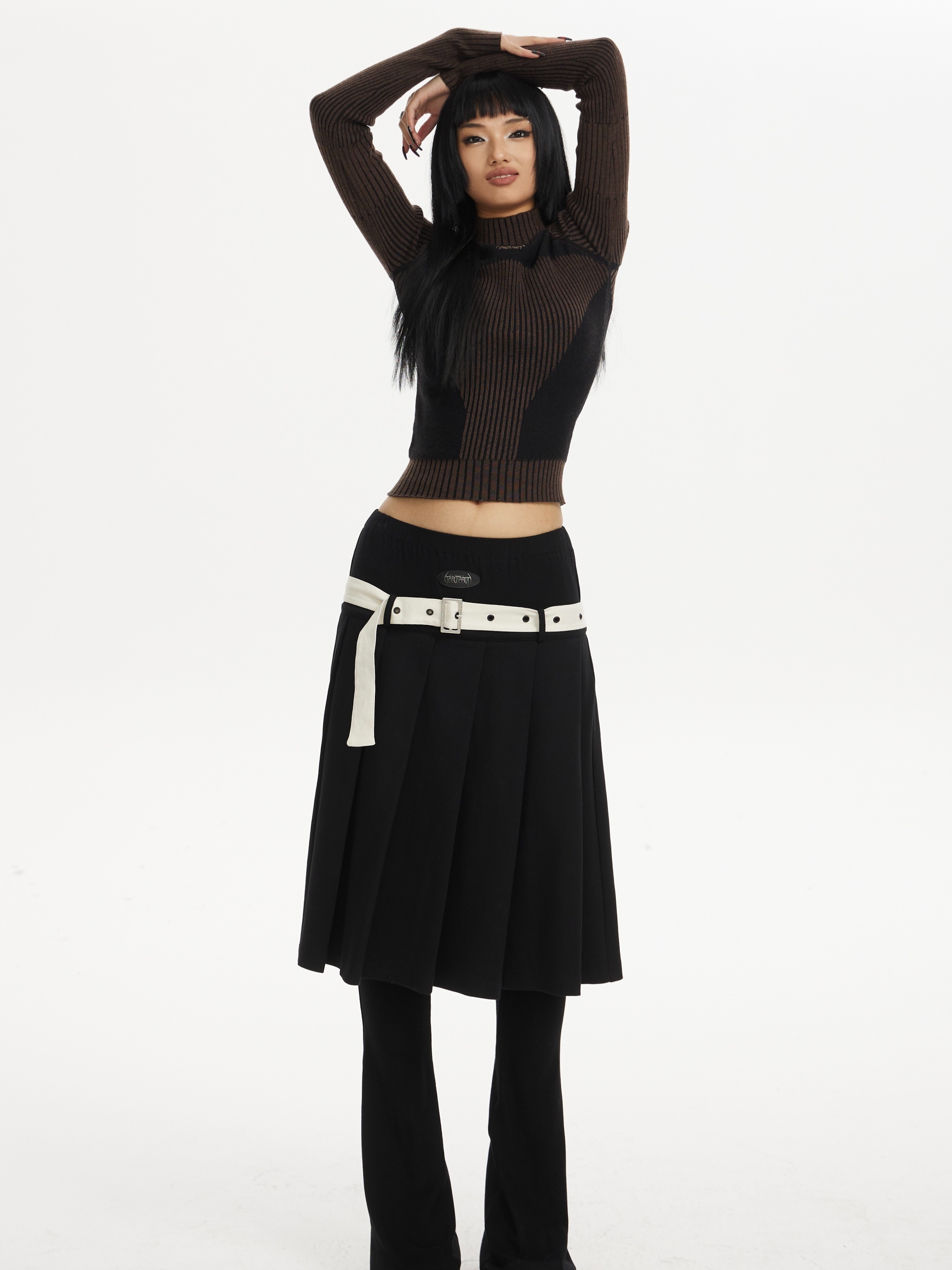 TAROTAROT 高領 拼接設計 針織毛衣