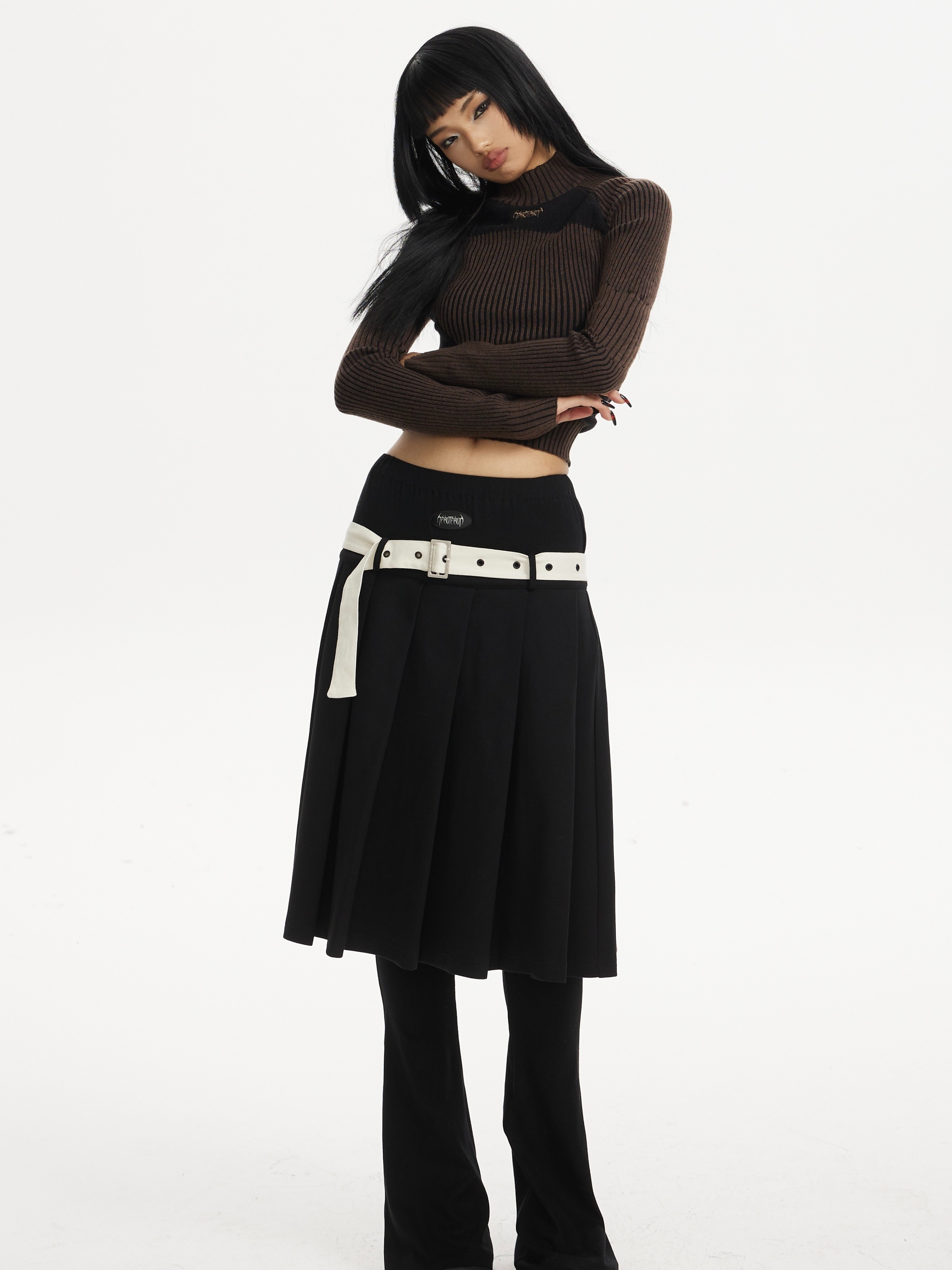 TAROTAROT 高領 拼接設計 針織毛衣