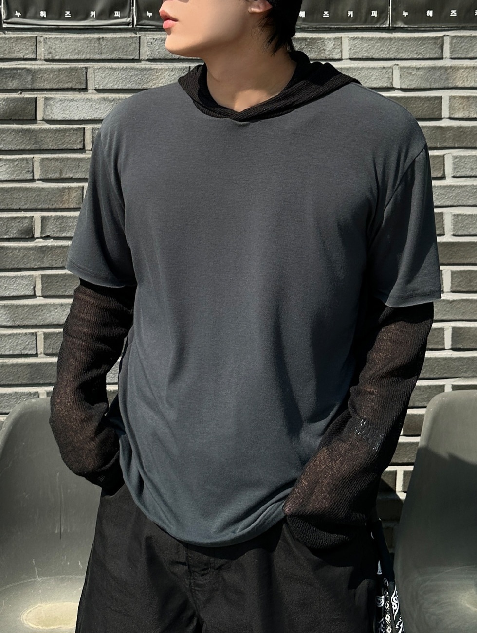 分層色塊連帽針織衫