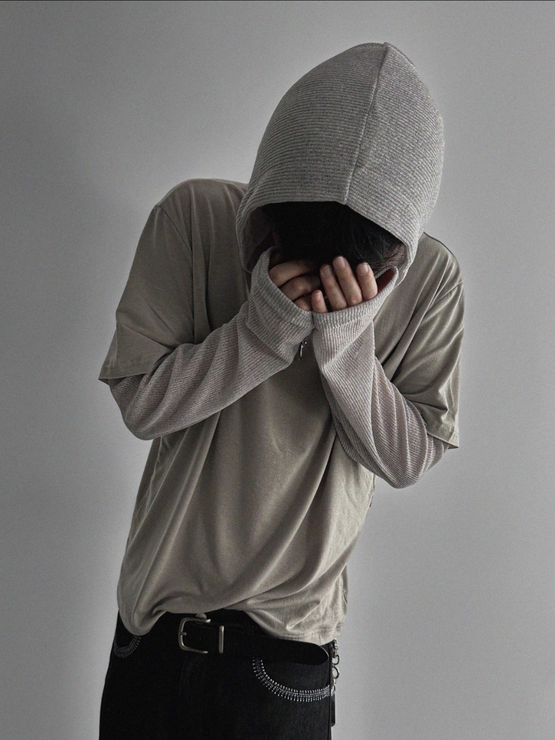 分層色塊連帽針織衫