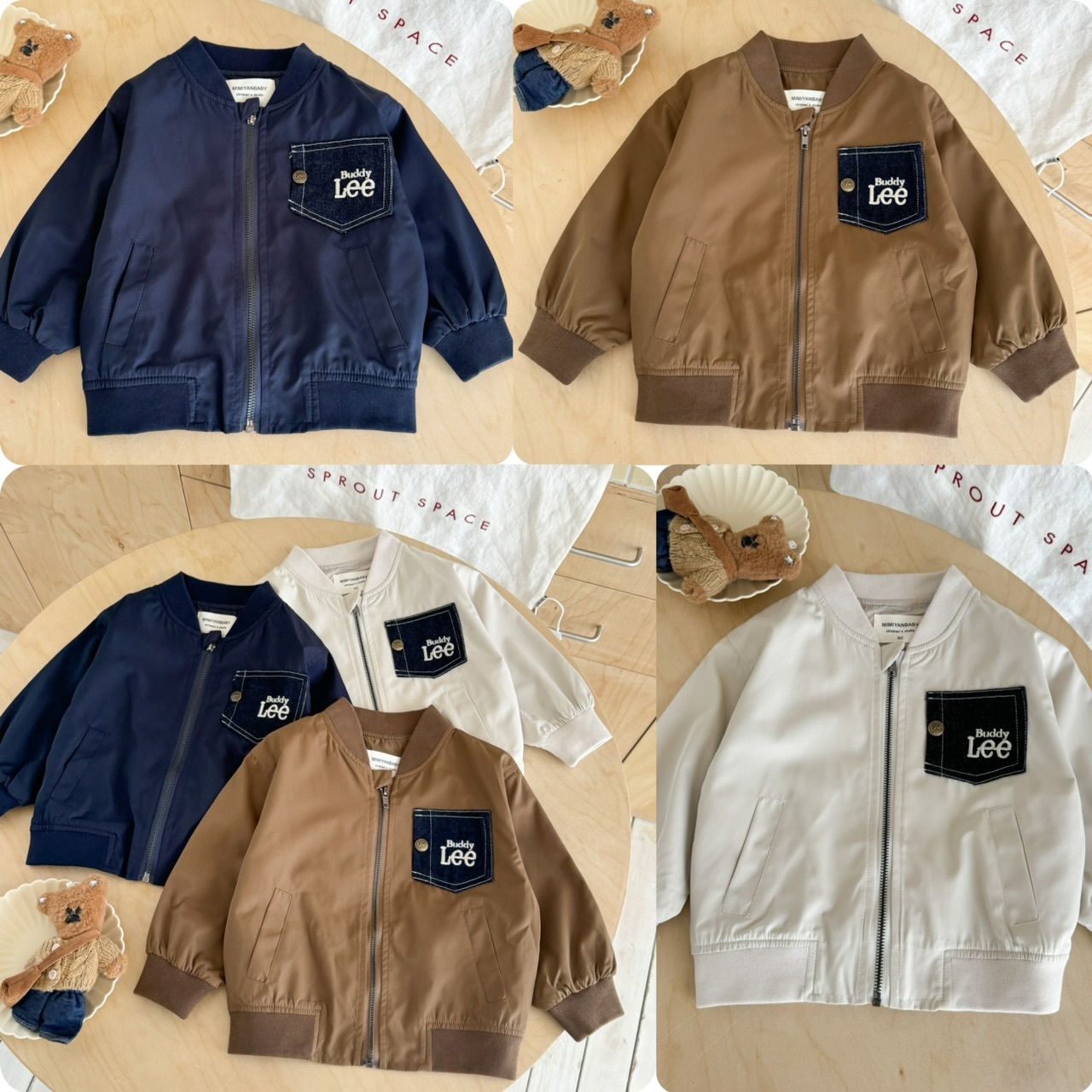 兒童Lee拼接牛仔布胸袋棒球外套-2502355