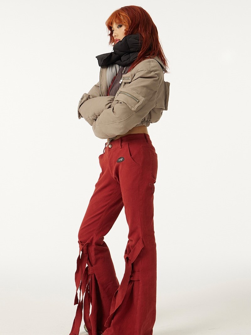 TAROTAROT 復古水洗做舊 異型拉鏈 多口袋 短版羽絨外套