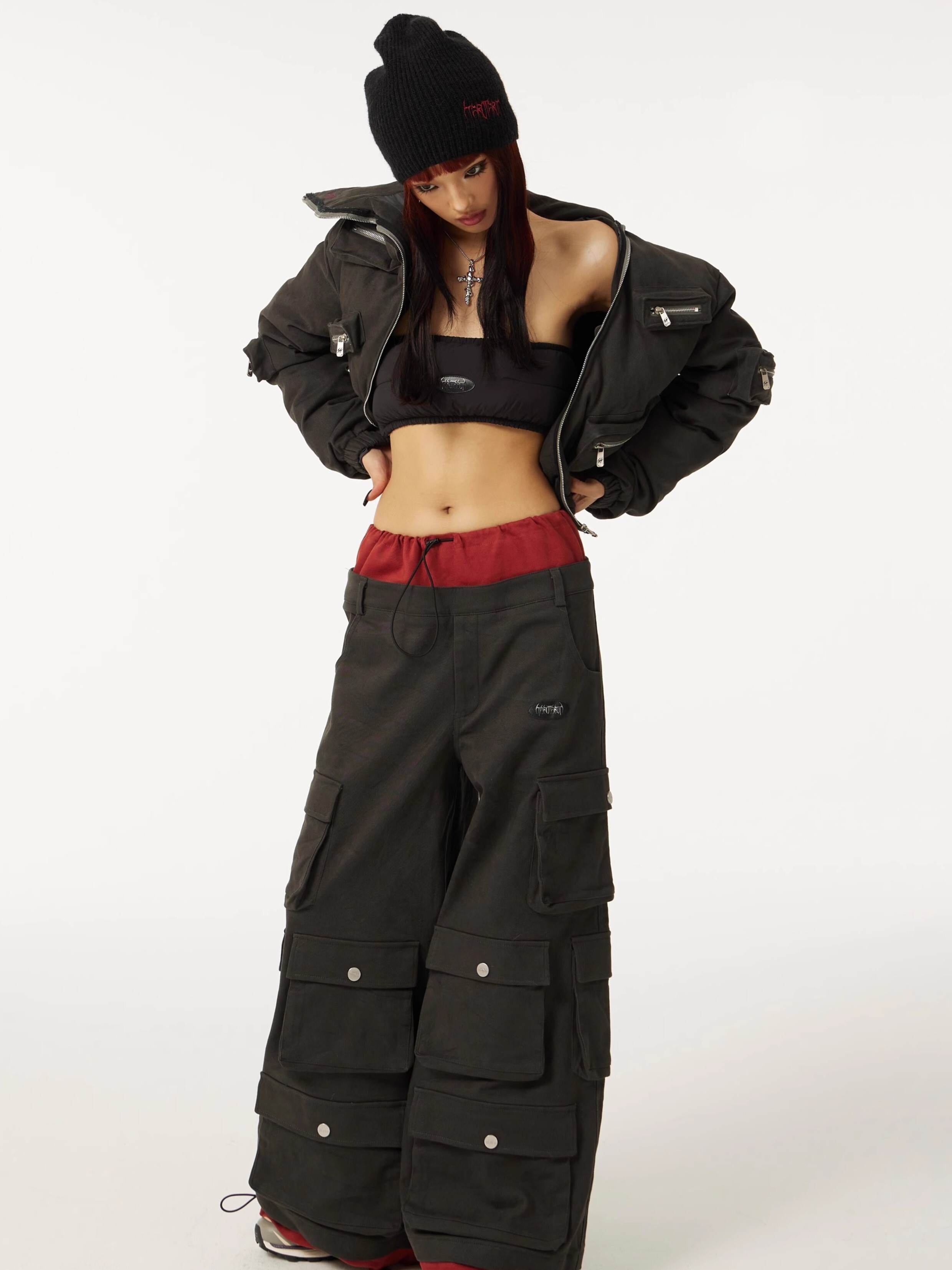 TAROTAROT 復古水洗做舊 異型拉鏈 多口袋 短版羽絨外套