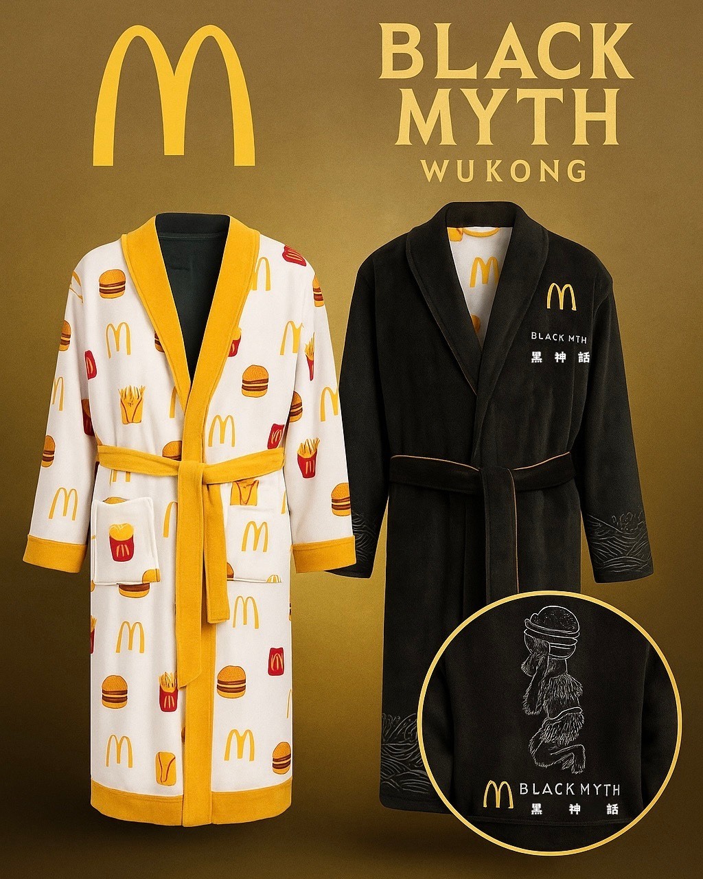 麥當勞黑神話聯名浴袍 柔軟法蘭絨 正反可穿 黑神話悟空周邊聯名