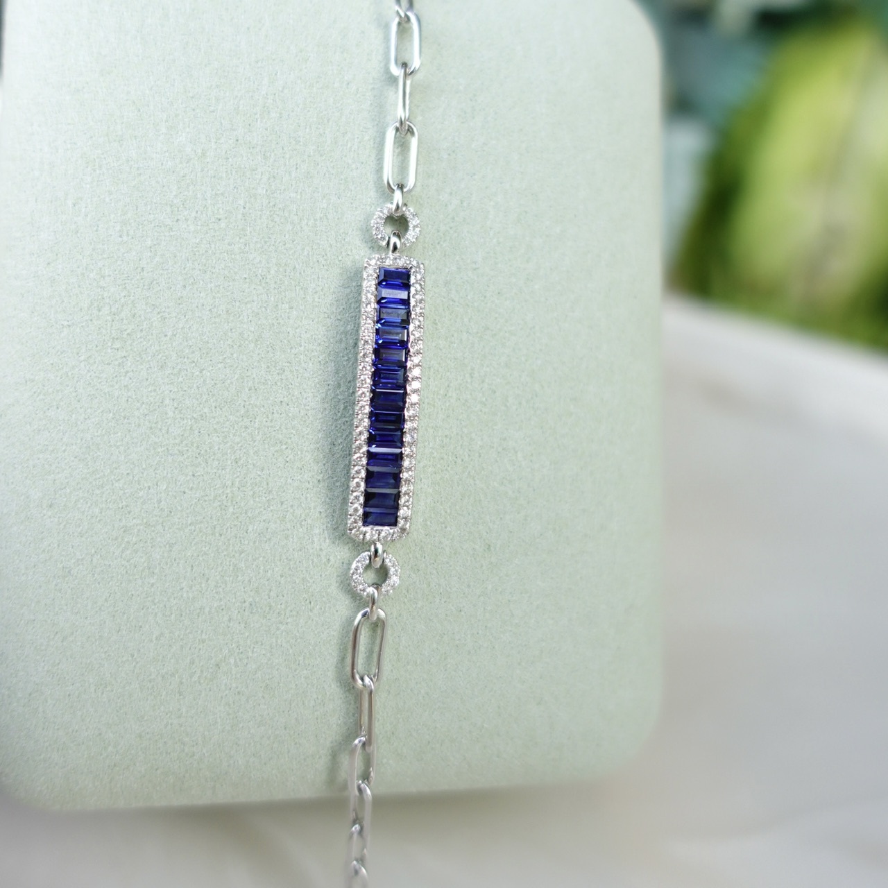 18K金藍寶石鑽石手鏈 - 公主方