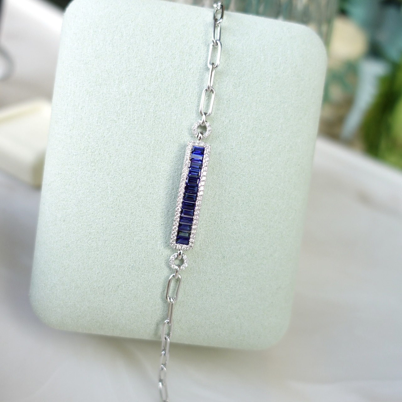 18K金藍寶石鑽石手鏈 - 公主方