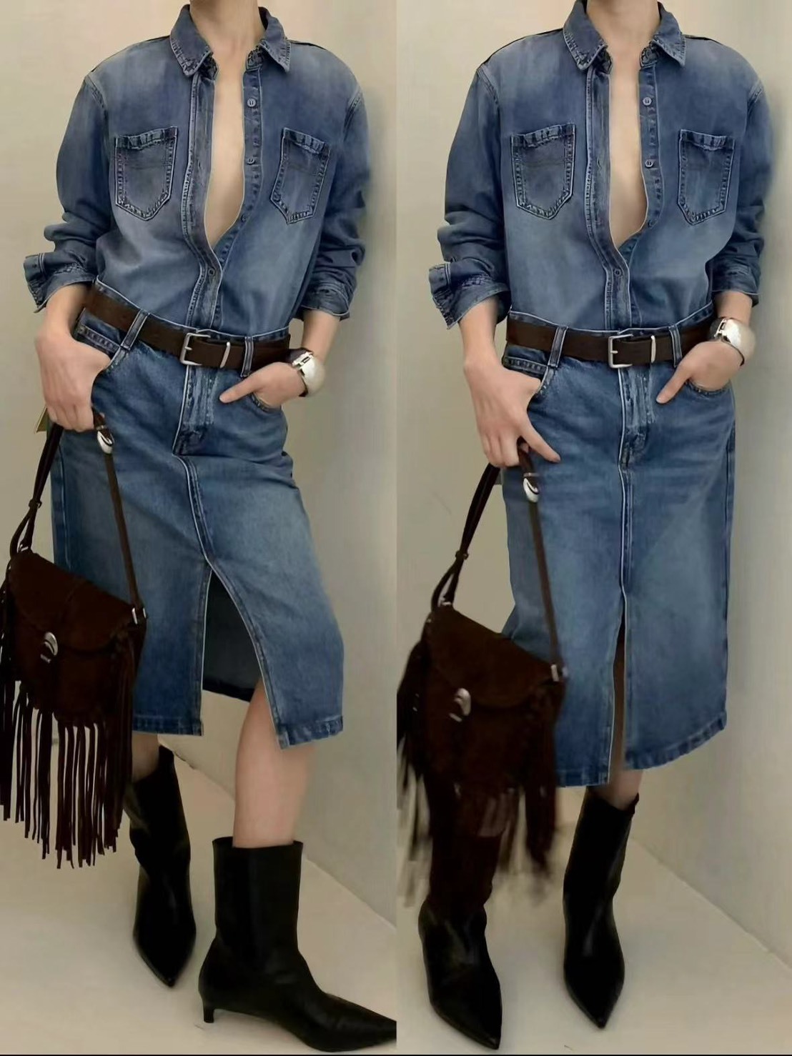 Nellie&Co.自由藍調單寧牛仔襯衫