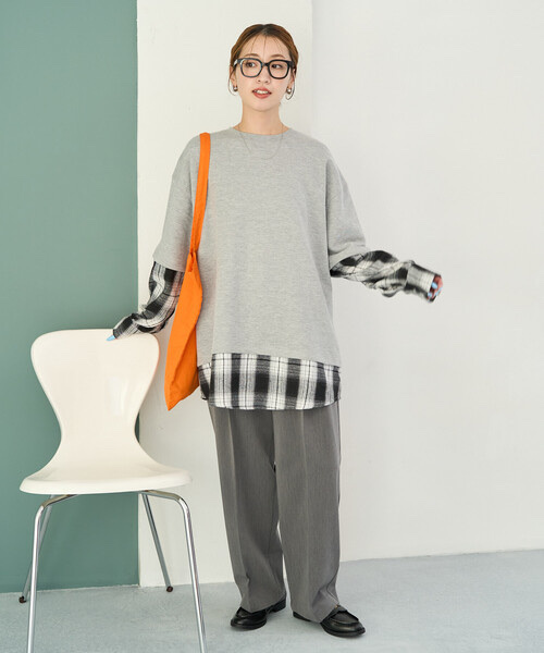 FREAK‘S STORE / Check Shirt Layered Fleece Pullover