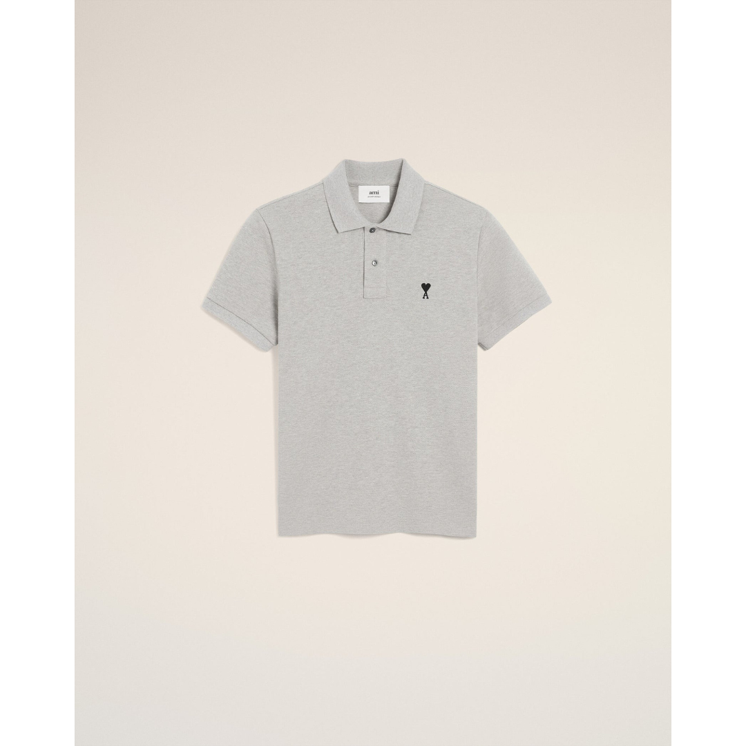 1LN0902-087 AMI Paris  Cotton Contrasted Ami De Coeur Polo Shirt Grey #HPL411.760.0951 (C-BR-E)