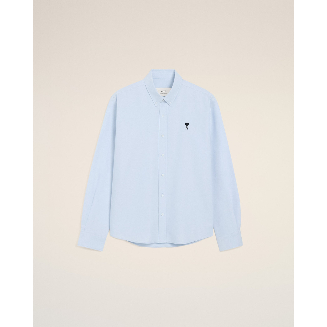1LN0902-089 AMI Paris Blue Cotton Button Down Ami De Coeur Shirt #HSH763.CO0031.450 (C-BR-E)