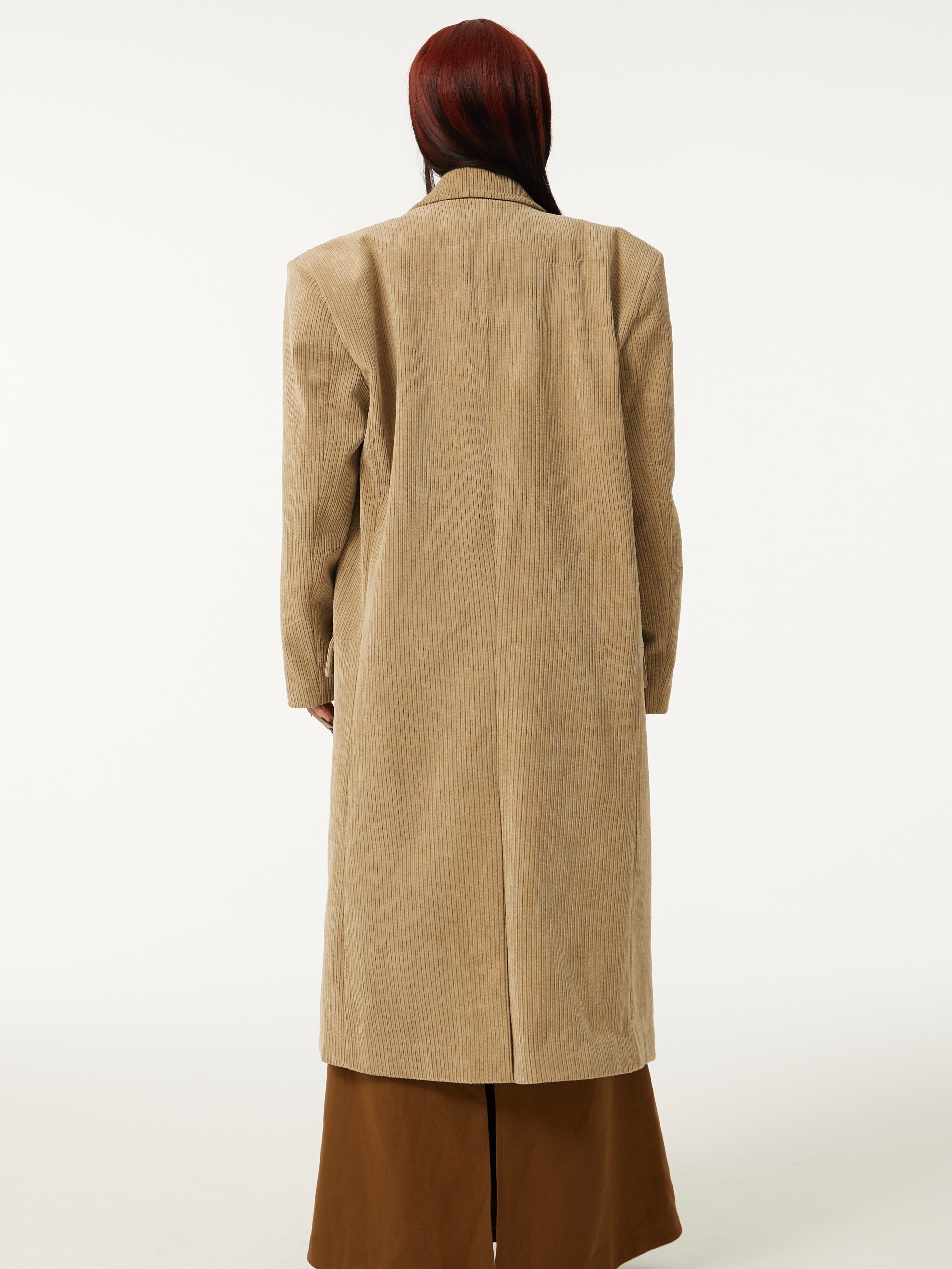 TAROTAROT 卡其色 大墊肩 燈芯絨大衣