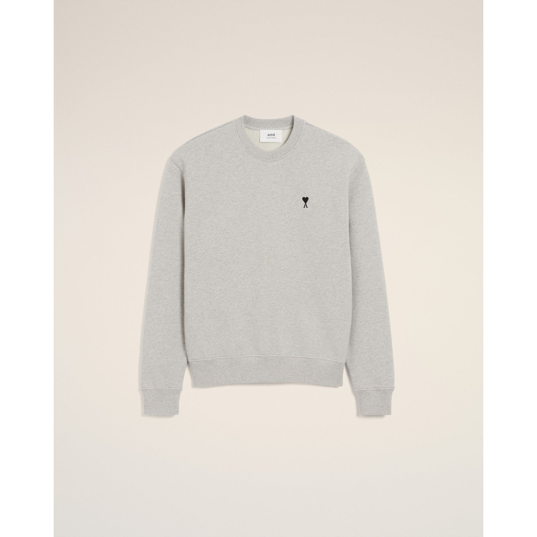1LN0902-092 AMI Paris Grey Cotton Ami De Coeur Sweatshirt #HSW763.730.0951 (C-BR-E)