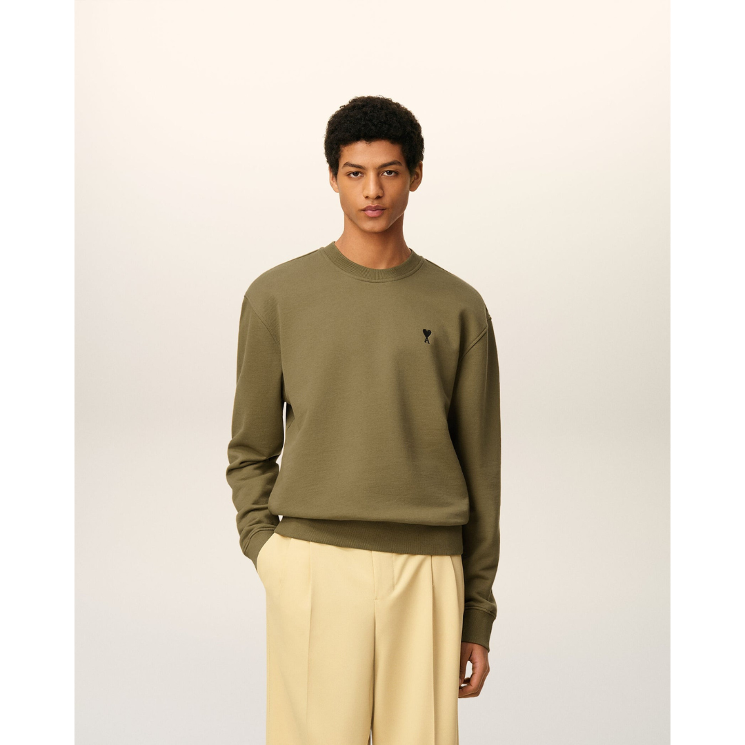 1LN0902-093 AMI Paris Cotton Ami De Coeur Sweatshirt Green #HSW763.730.298 (C-BR-E)