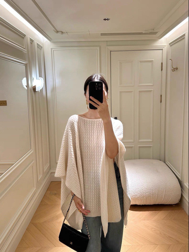 雲朵白麻花針織斗篷上衣+長裙SET-F (Elegant & Love)