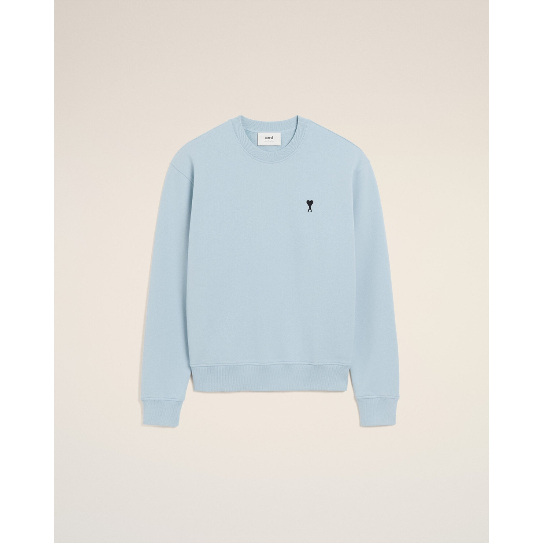 1LN0902-094 AMI Paris Blue Cotton Ami De Coeur Sweatshirt #HSW763.730.4506 (C-BR-E)