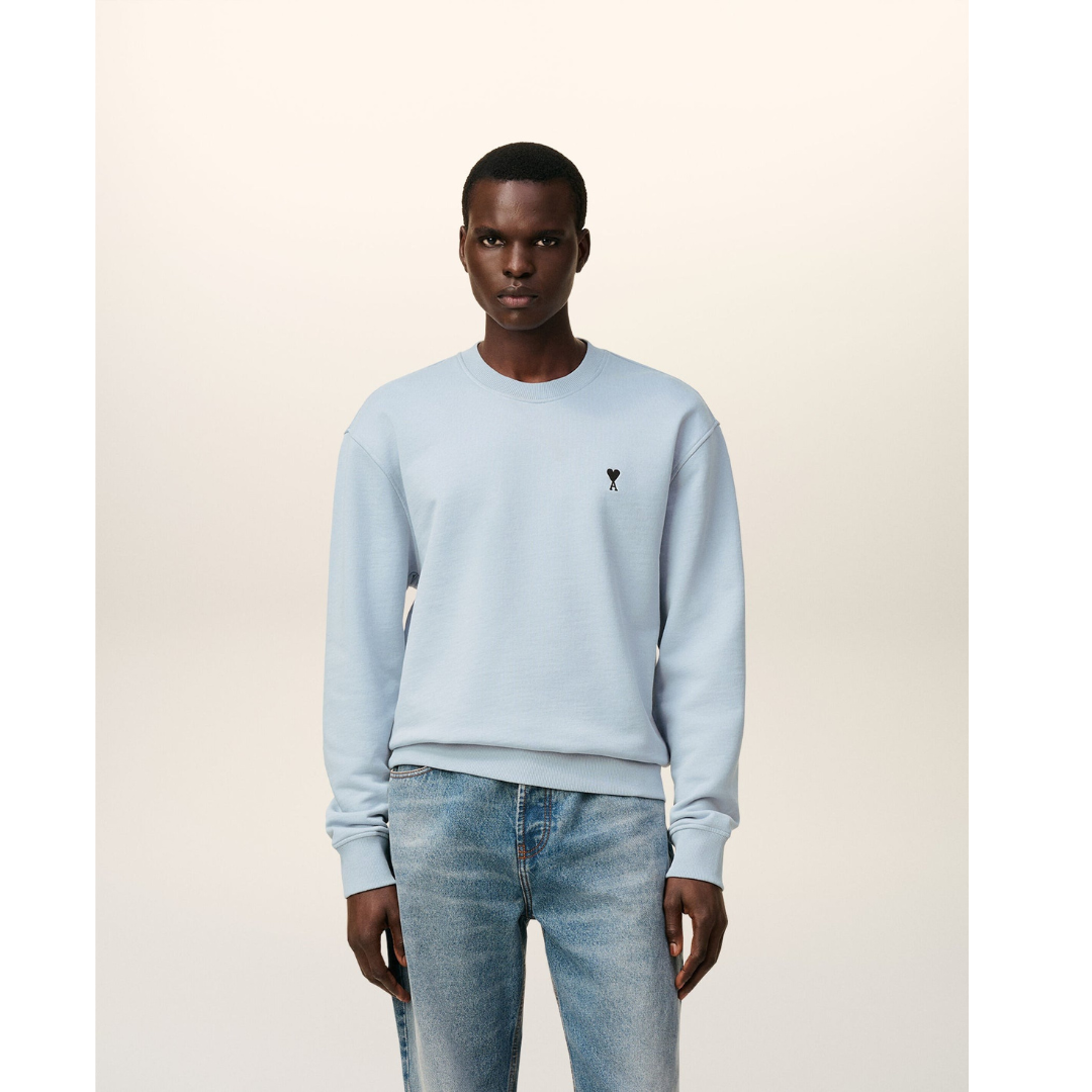 1LN0902-094 AMI Paris Blue Cotton Ami De Coeur Sweatshirt #HSW763.730.4506 (C-BR-E)