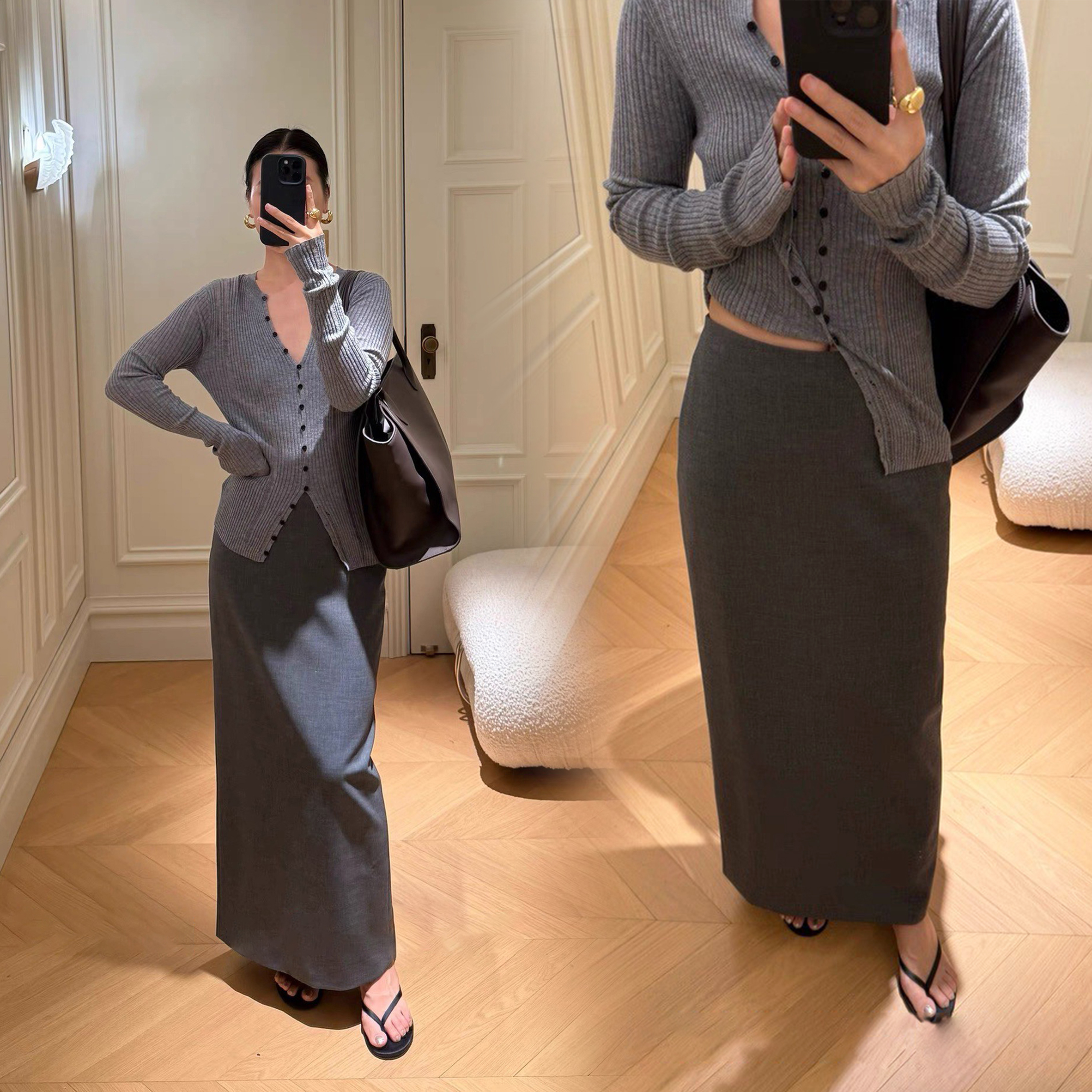 質感秋冬色系鉛筆裙長裙-S-M / 2色 (Elegant & Love)