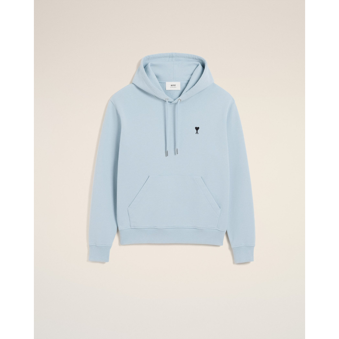 1LN0902-097 AMI Paris Blue Cotton Contrasted Ami De Coeur Hoodie #HSW764.730.4506 (C-BR-E)