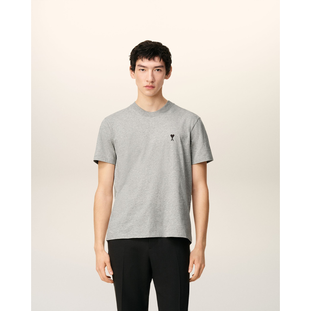 1LN0902-100 AMI Paris Grey Cotton Ami De Coeur T-shirt #HTS346-724-0951 (C-BR-E)