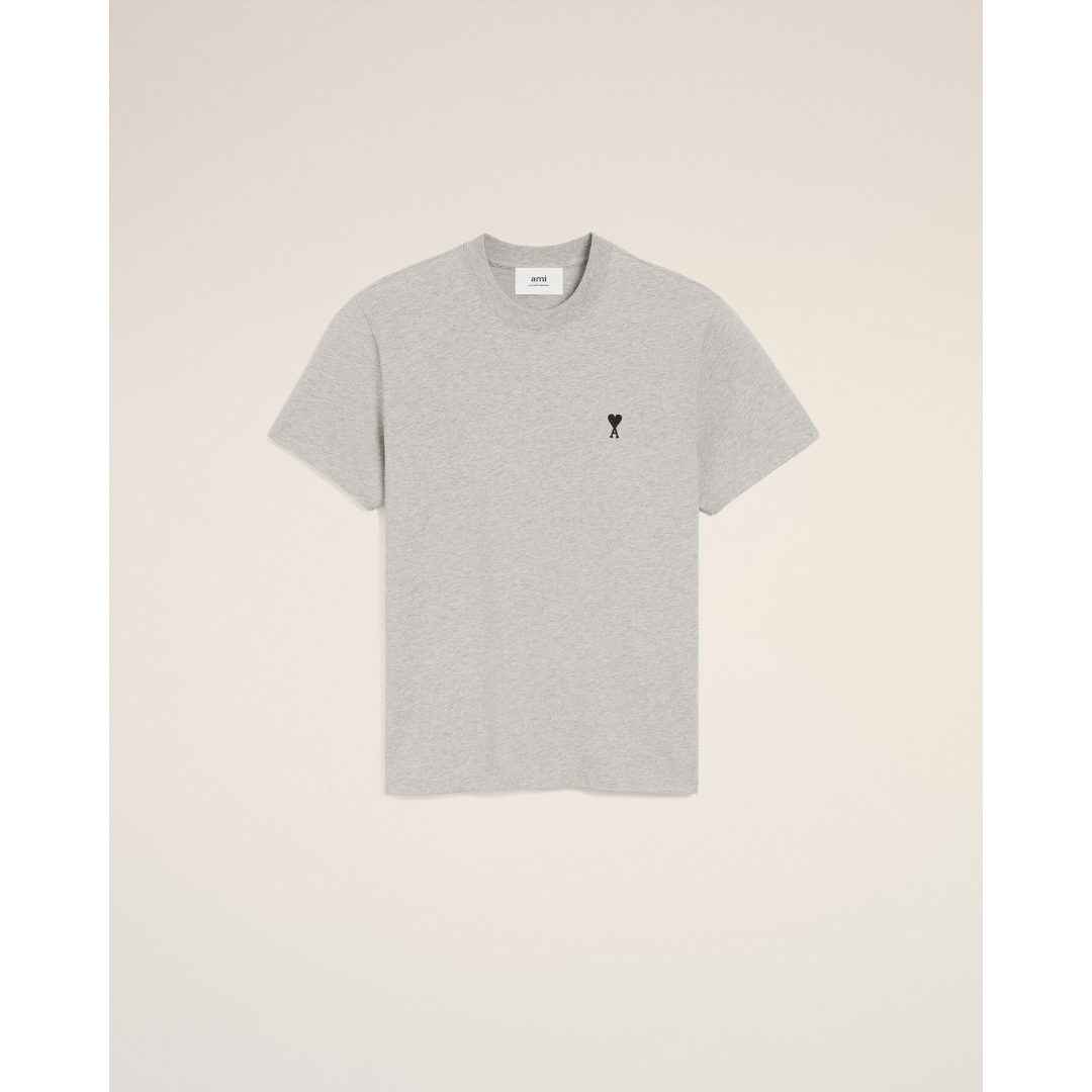 1LN0902-100 AMI Paris Grey Cotton Ami De Coeur T-shirt #HTS346-724-0951 (C-BR-E)