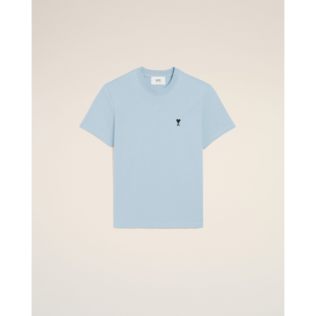 1LN0902-103 AMI Paris Blue Cotton Ami De Coeur T-shirt #HTS346.724.4506 (C-BR-E)