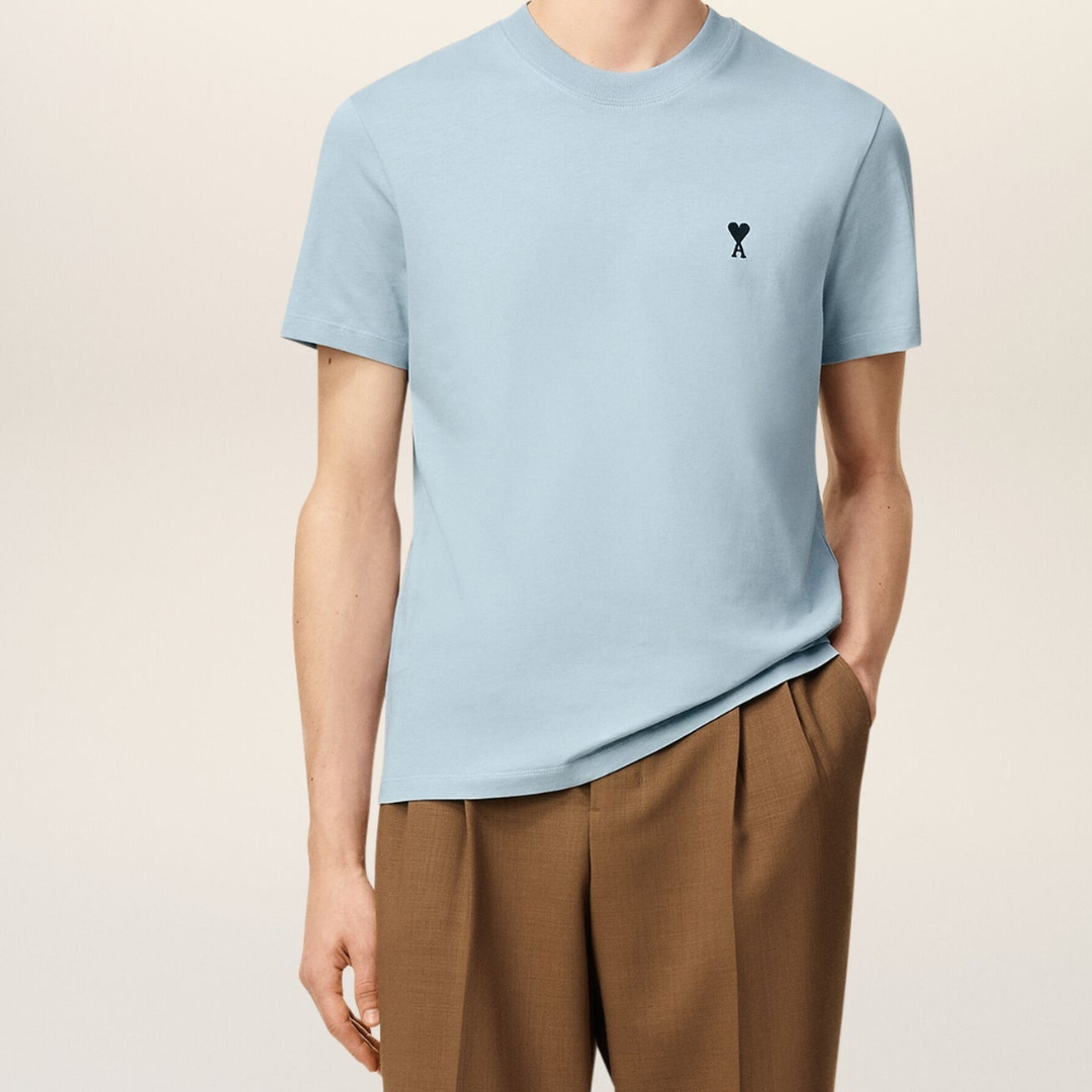 1LN0902-103 AMI Paris Blue Cotton Ami De Coeur T-shirt #HTS346.724.4506 (C-BR-E)