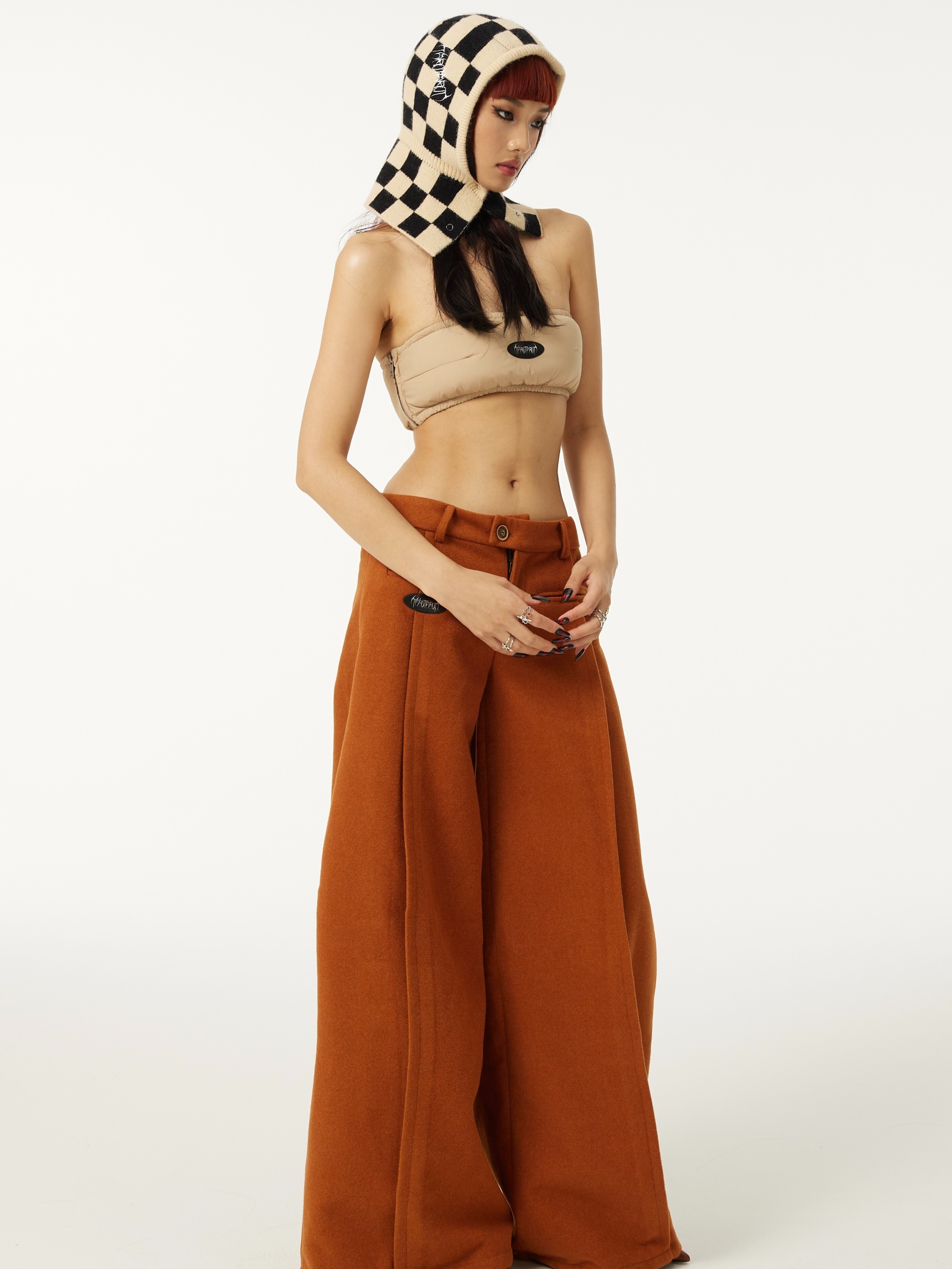 TAROTAROT 絨面暗扣 棋盤格 包頭針織帽