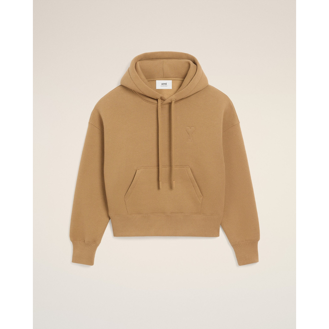 1LN0902-110 AMI Paris Brown Cotton Ami De Coeur Hoodie #USW756.749.280 (C-BR-E)