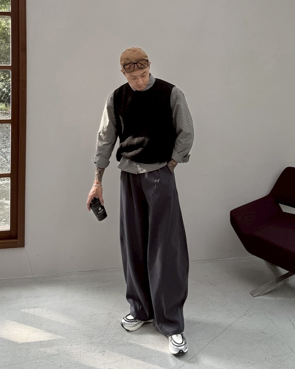 2色 特殊 剪裁 西裝 長褲