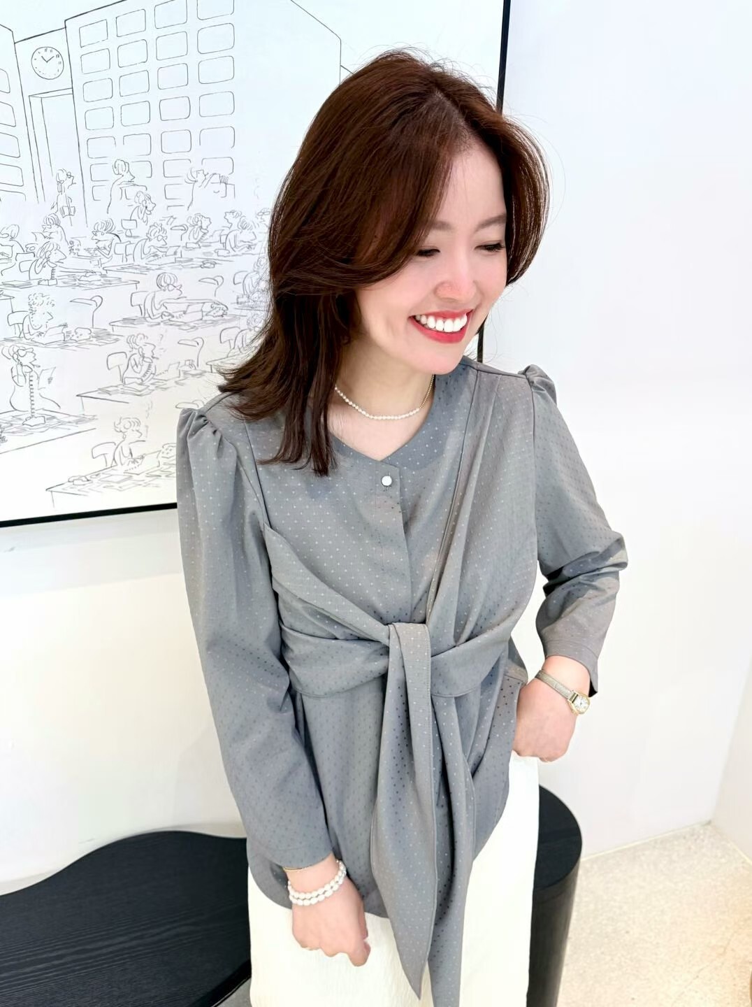 AB5047 暗紋綁結鈕扣上衣