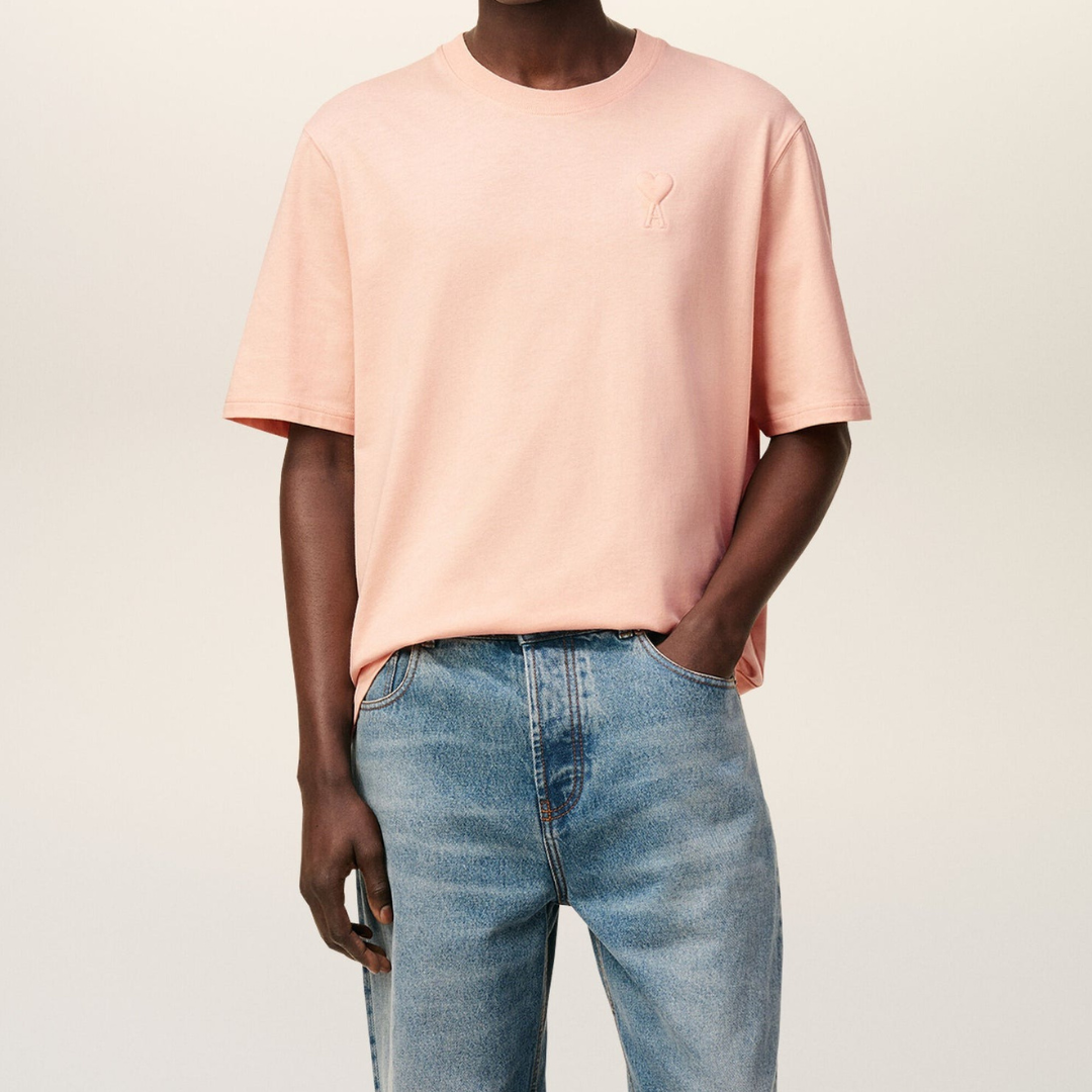 1LN0902-115 AMI Paris Pink Cotton Ami De Coeur Cosy Fit T-shirt #UTS357.726.680 (C-BR-E)