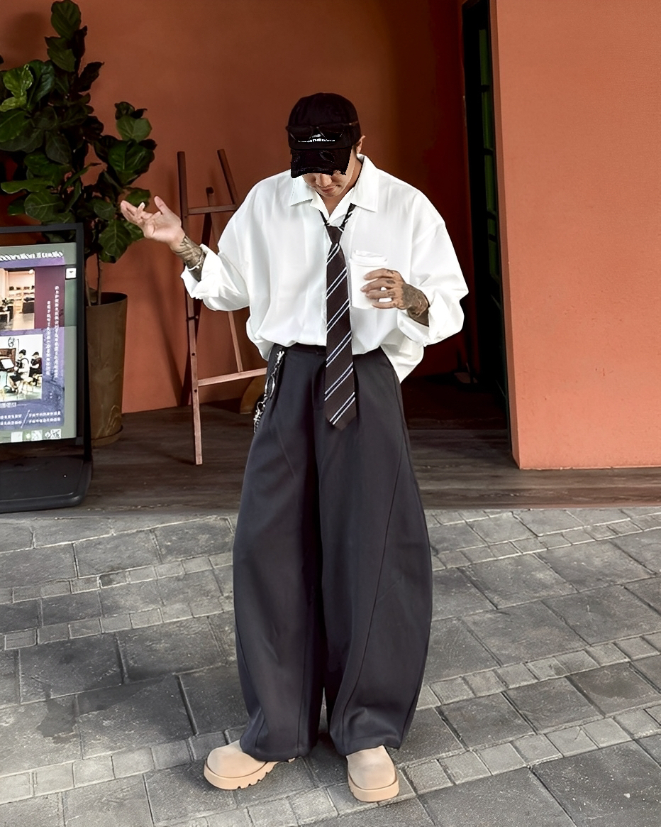 BOXY 古巴領 紋理 涼感 寬短 襯衫