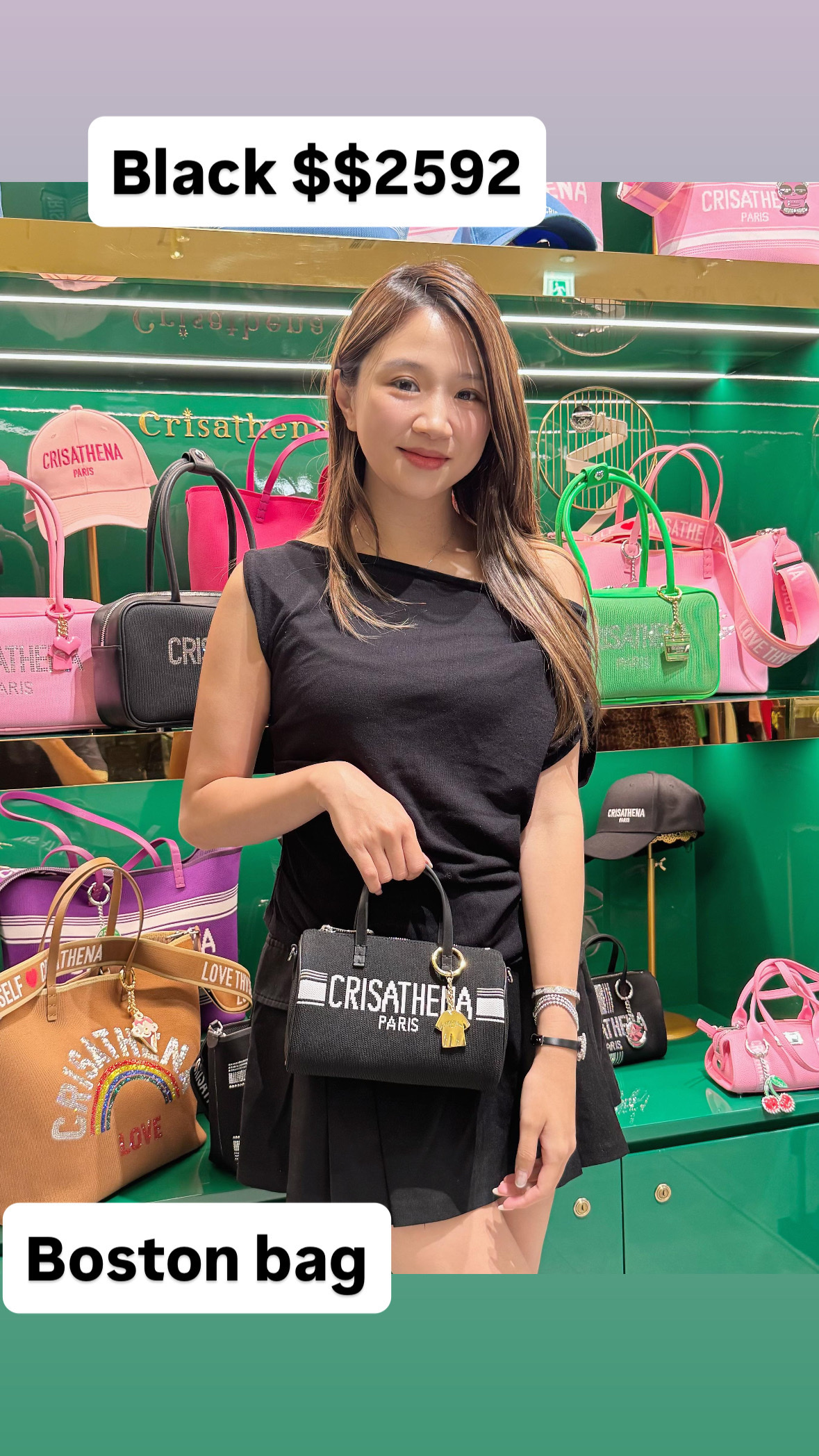 Crisathena Boston Bag in Black CT-250005-1-BLACK -M