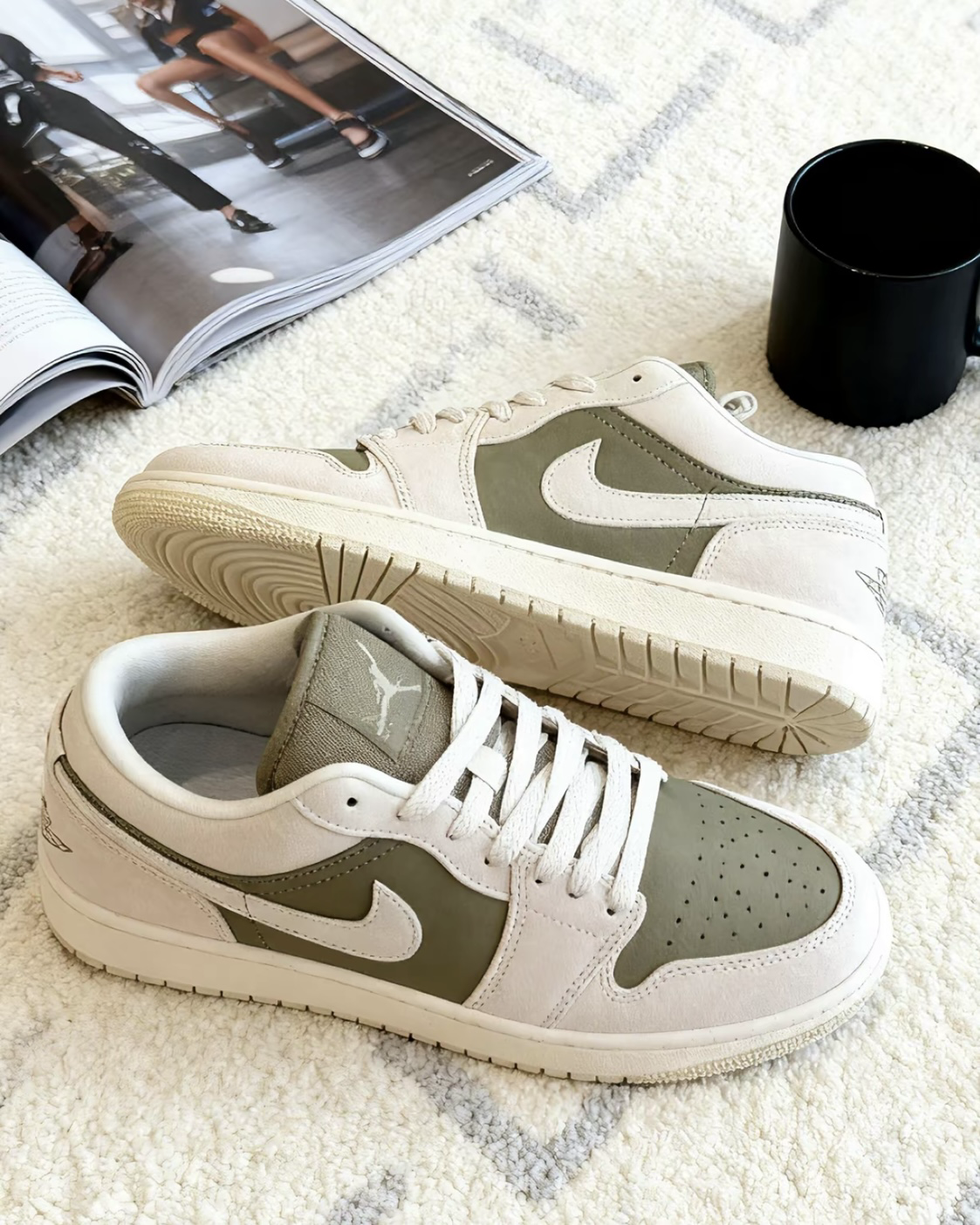 Nike Air Jordan 1 Low SE "Medium Olive" 反轉橄欖綠 白綠 麂皮 倒鉤平替 復古 低筒休閒鞋