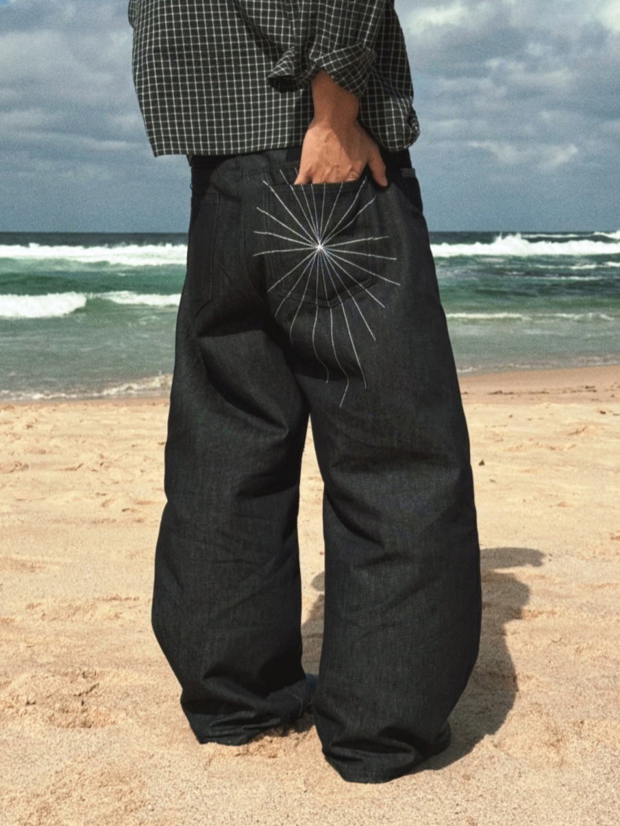 Spider 刺繡氣球牛仔褲 彎刀褲