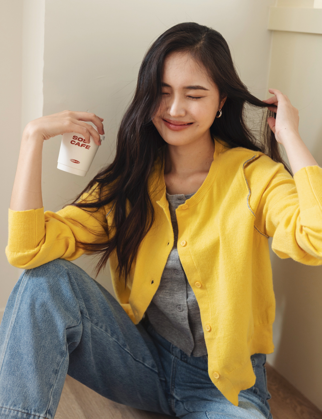 假兩件配色造型針織上衣（芥末黃/2尺寸）