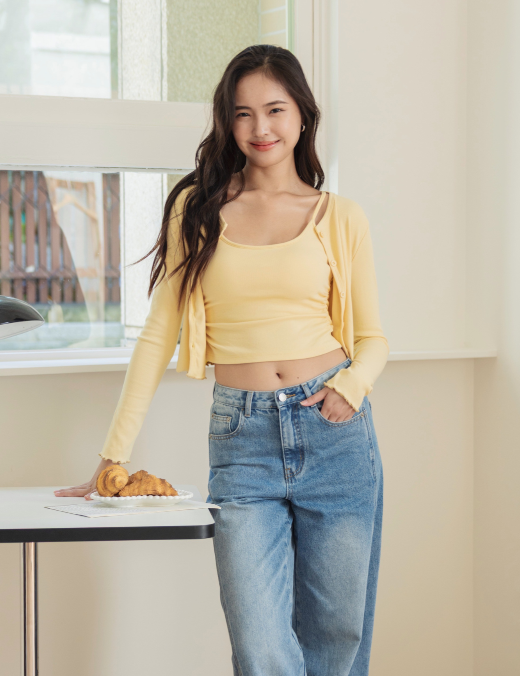 捲邊抓皺Bra Top背心套裝（鵝黃色/3尺寸）